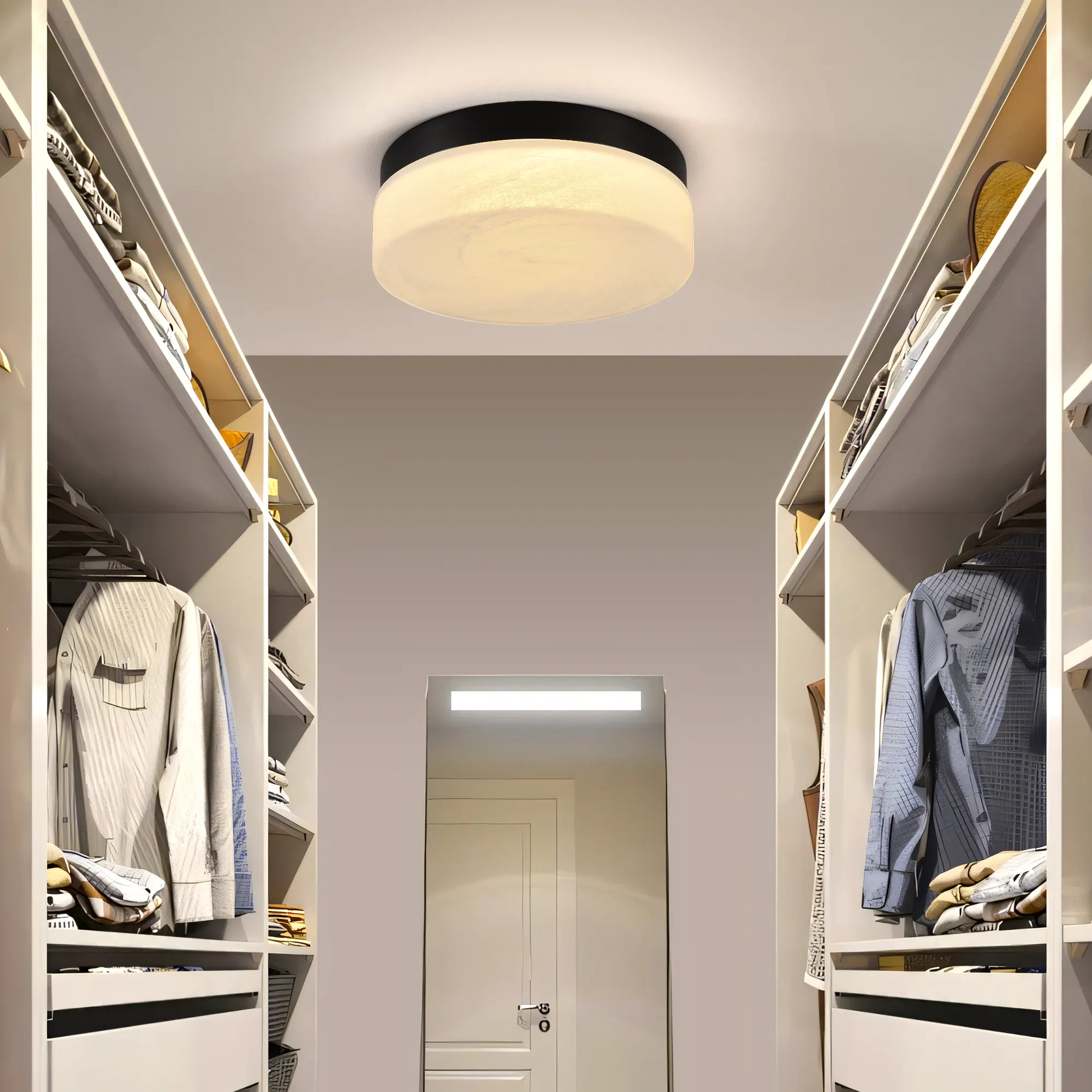 Modern Black Flush Mount Ceiling Light, 12 in · Dimmable, image 4 of 8