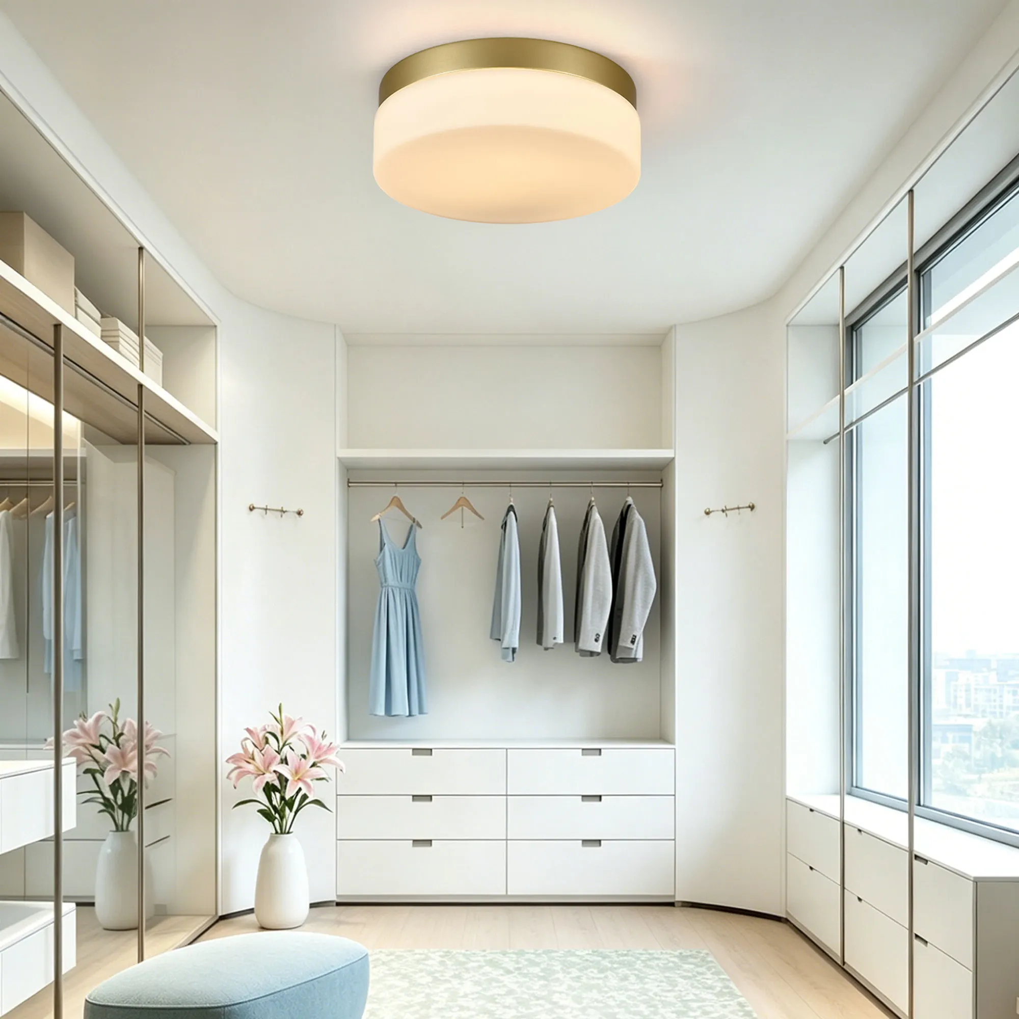 Modern Gold Flush Mount Ceiling Light, 12 in · Dimmable