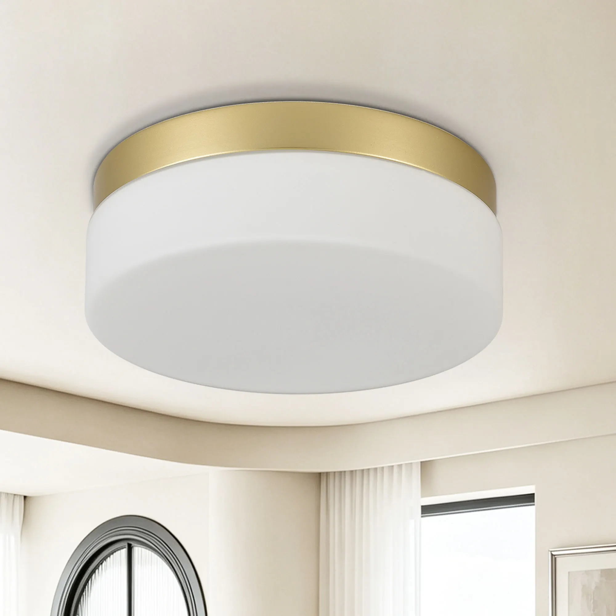 Modern Gold Flush Mount Ceiling Light, 12 in · Dimmable, image 9 of 12