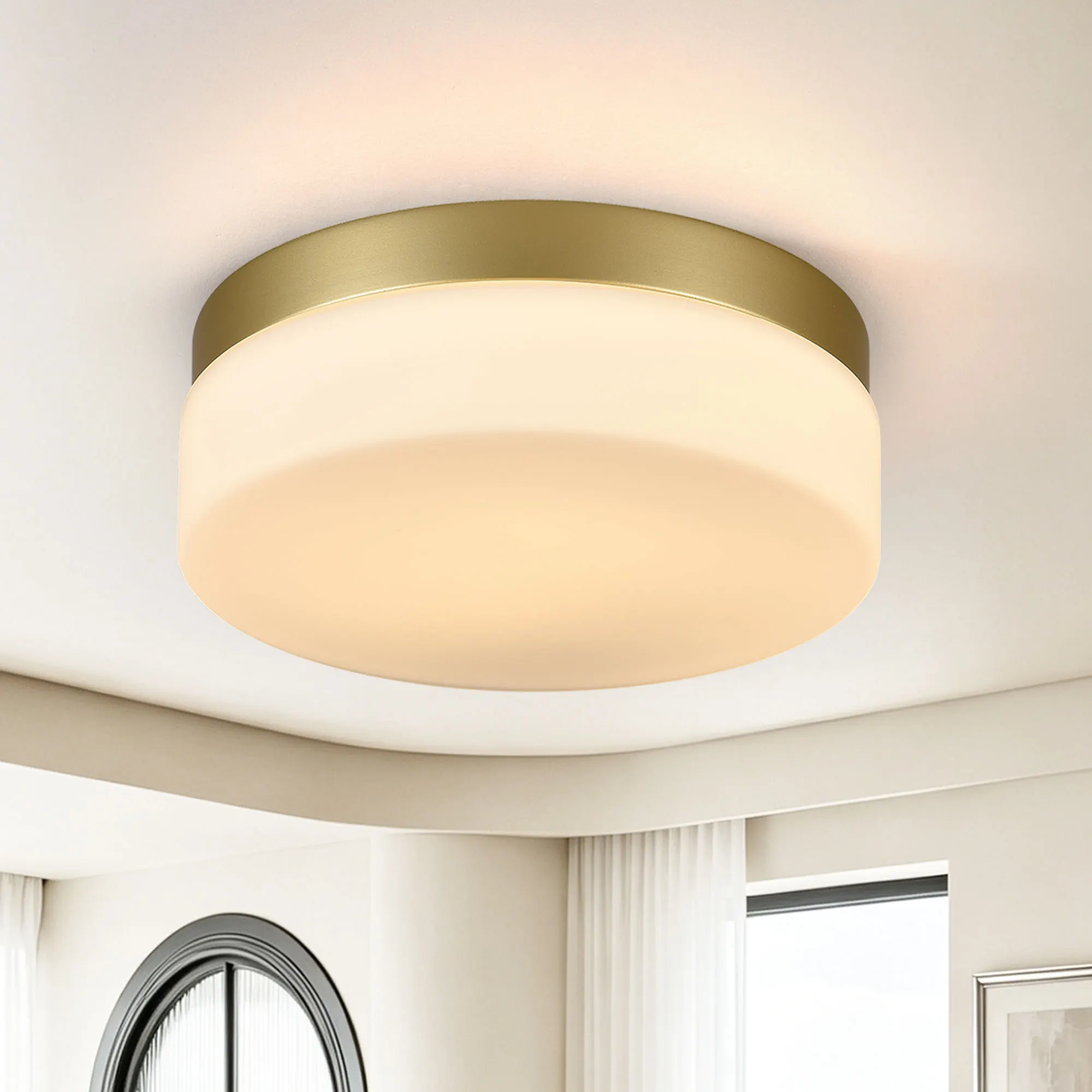 Modern Gold Flush Mount Ceiling Light, 12 in · Dimmable, image 10 of 12