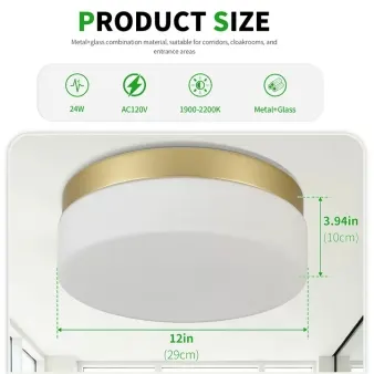 Modern Gold Flush Mount Ceiling Light, 12 in · Dimmable, image 7 of 12
