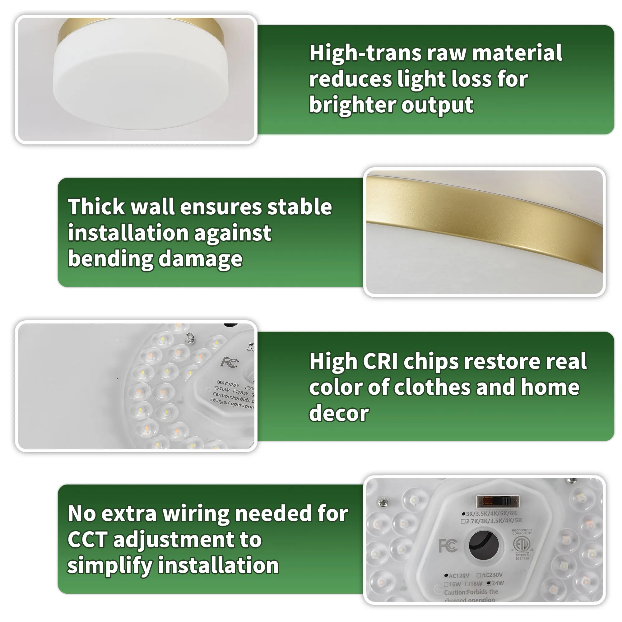 Modern Gold Flush Mount Ceiling Light, 12 in · Dimmable, image 12 of 12