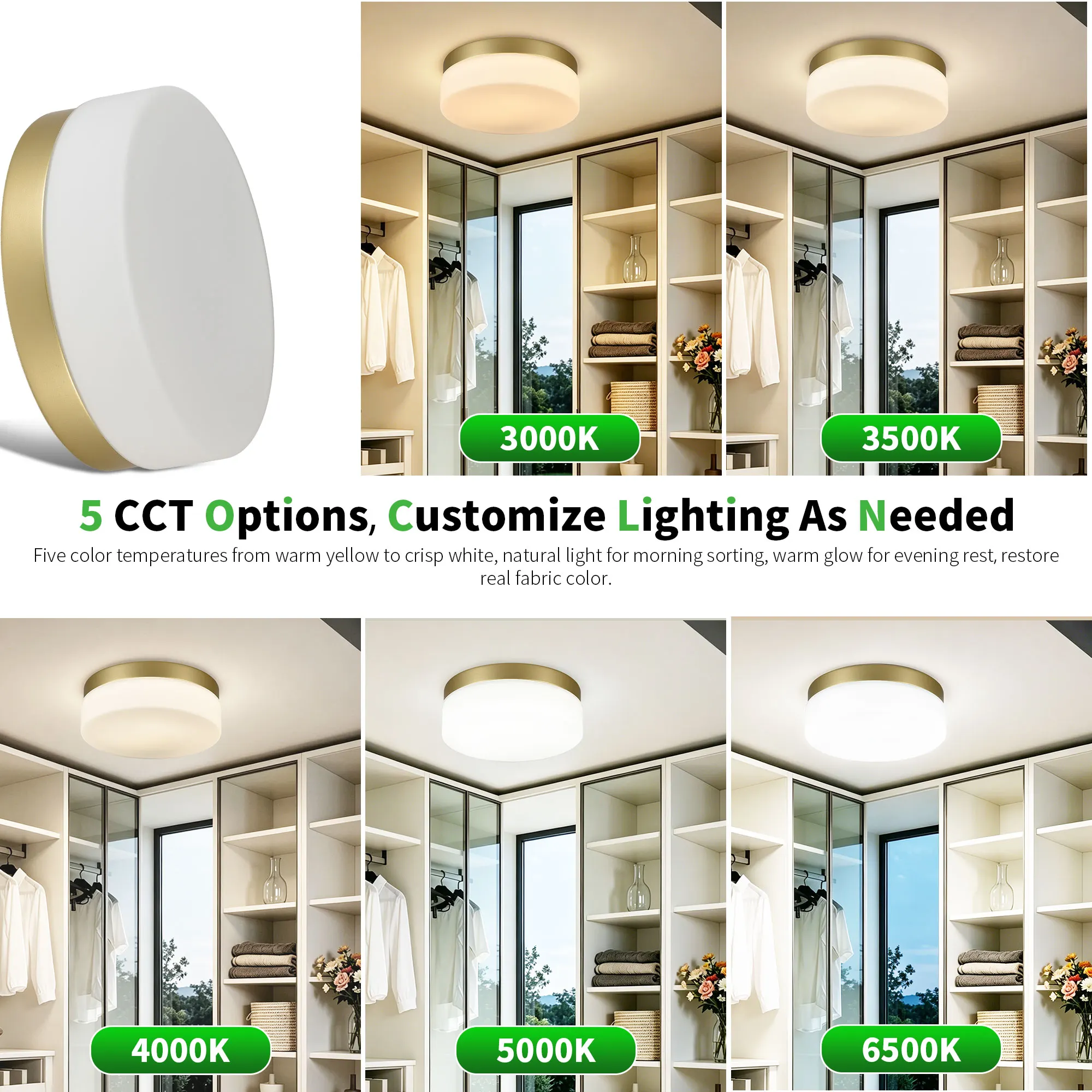 Modern Gold Flush Mount Ceiling Light, 12 in · Dimmable, image 11 of 12