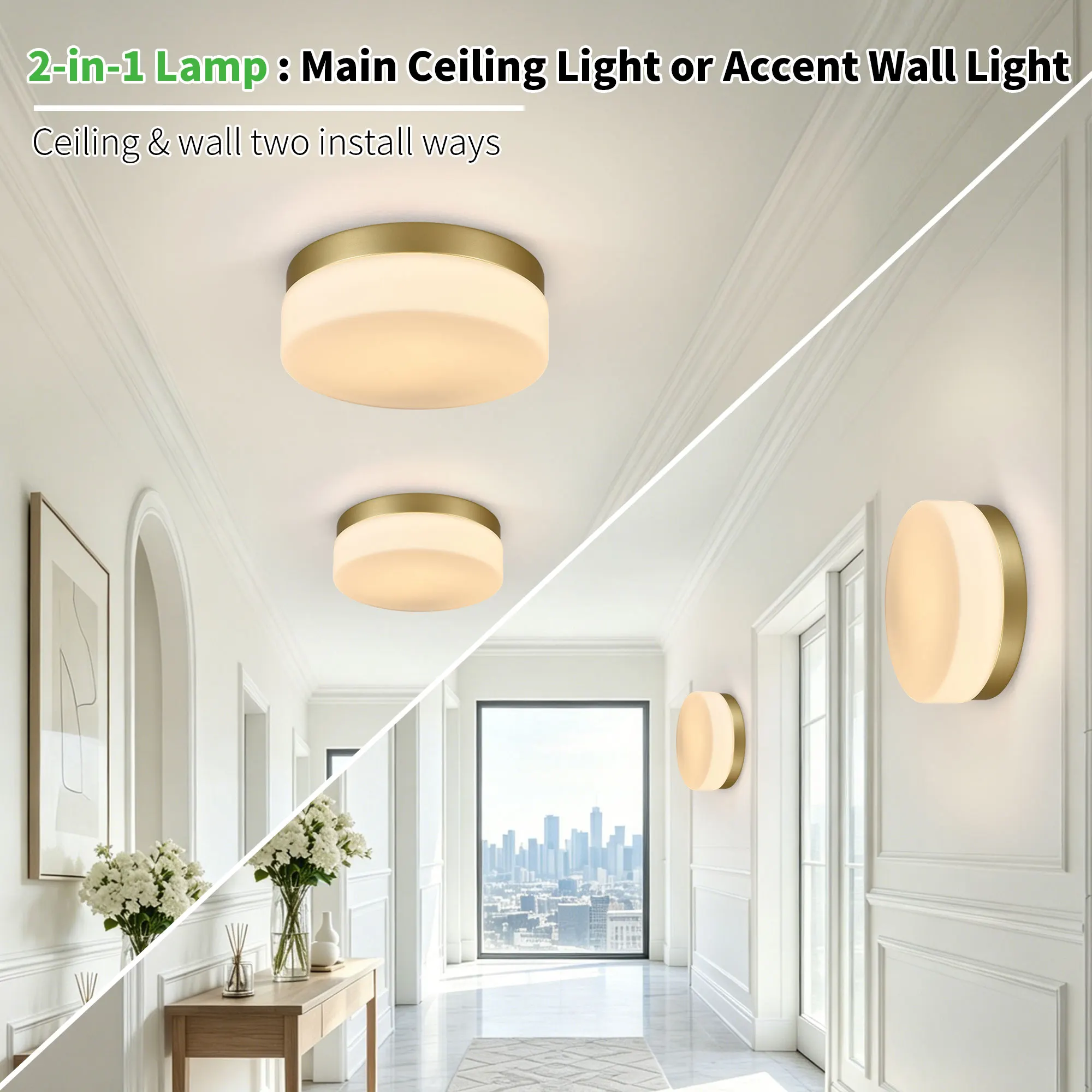 Modern Gold Flush Mount Ceiling Light, 12 in · Dimmable, image 2 of 12
