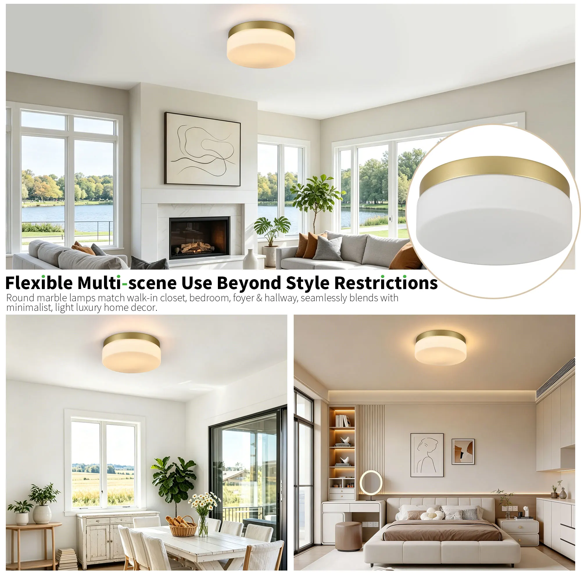 Modern Gold Flush Mount Ceiling Light, 12 in · Dimmable, image 3 of 12