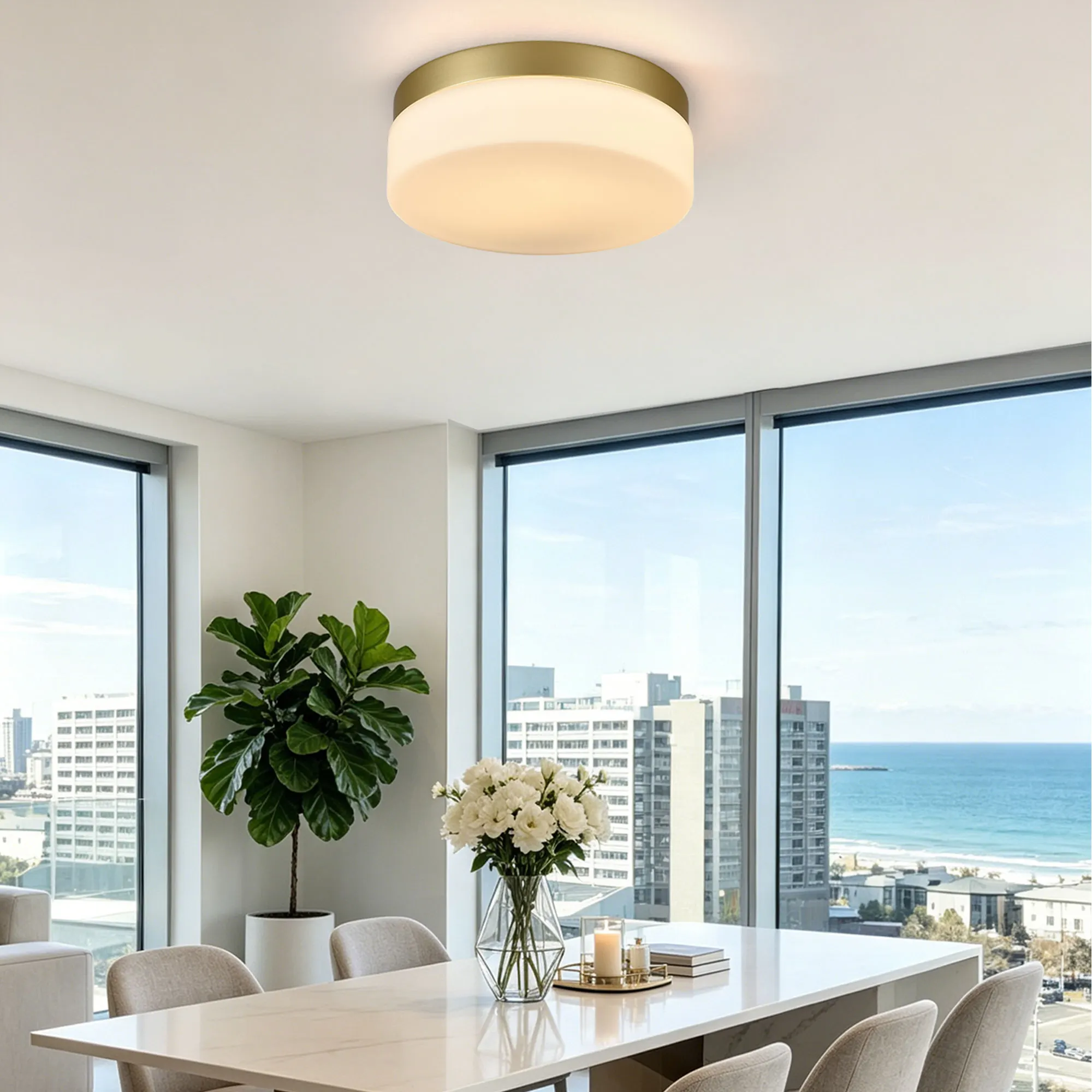 Modern Gold Flush Mount Ceiling Light, 12 in · Dimmable, image 6 of 12