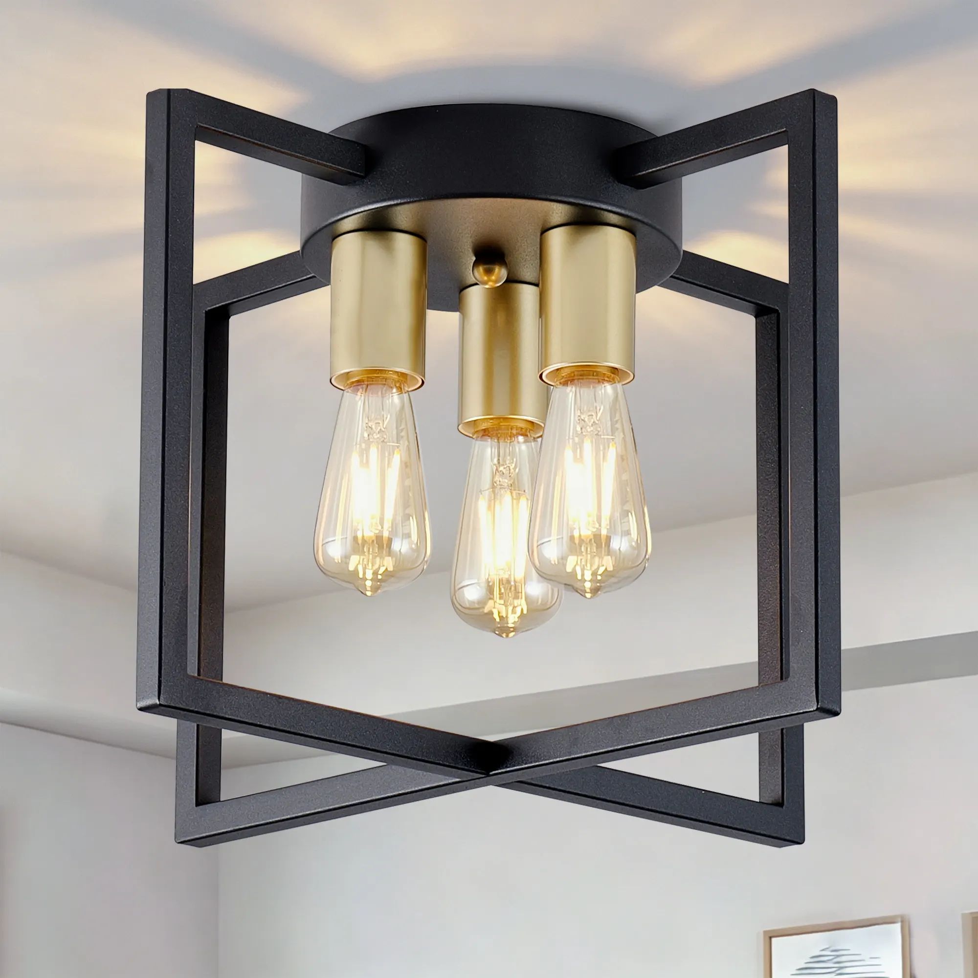 Matte Black 3-Light Flush Mount Ceiling Light, 14.6 in