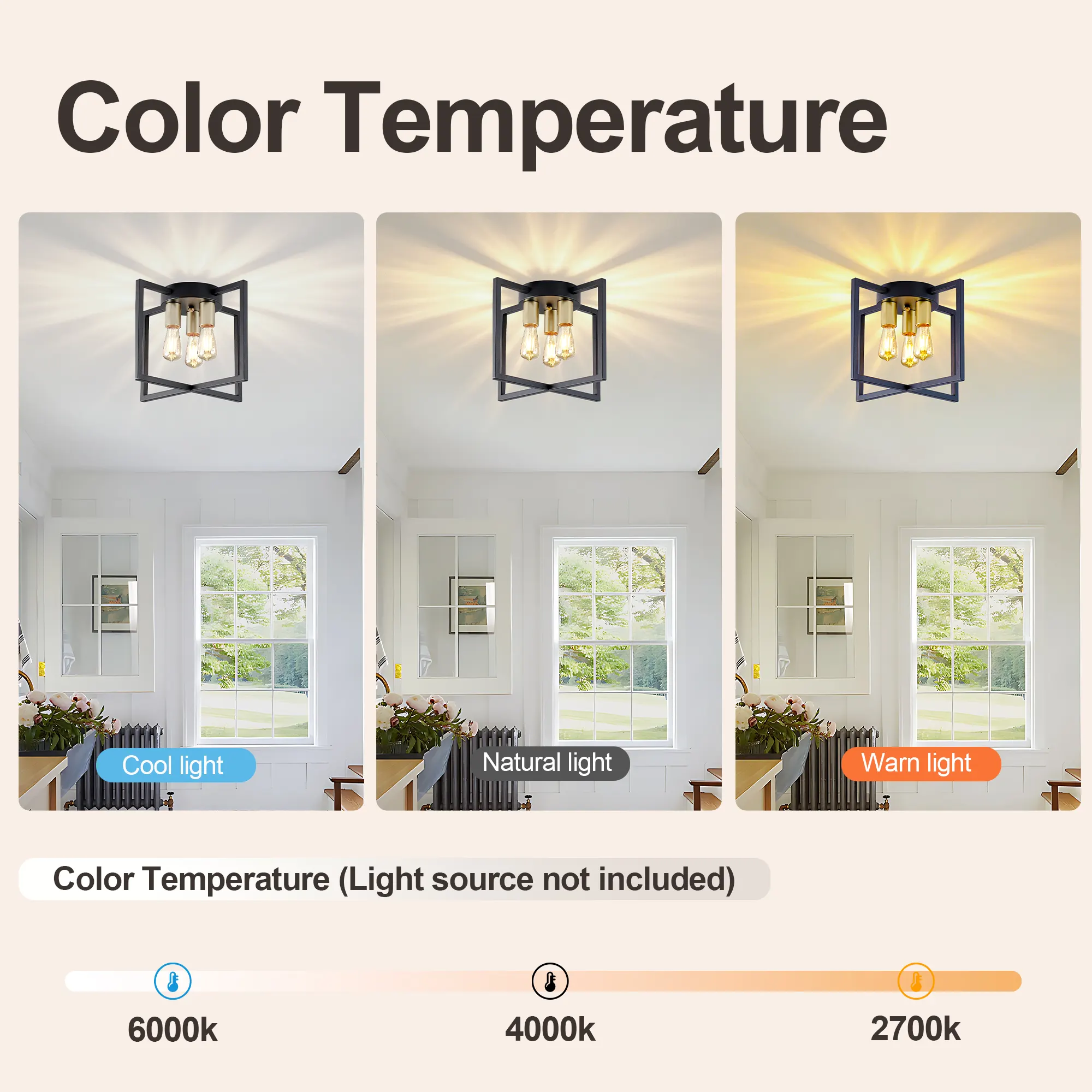 Matte Black 3-Light Flush Mount Ceiling Light, 14.6 in, image 8 of 8