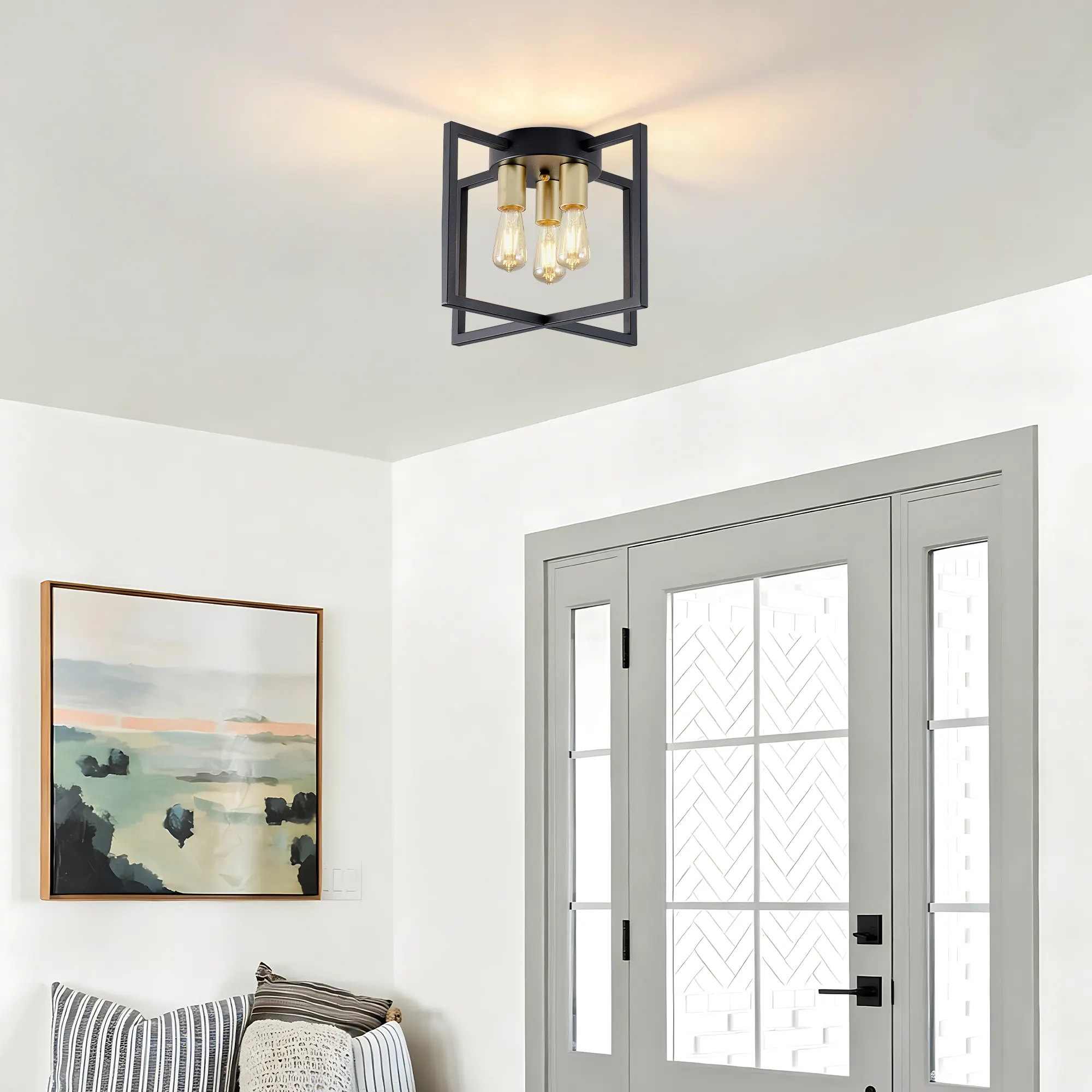 Matte Black 3-Light Flush Mount Ceiling Light, 14.6 in, image 4 of 8