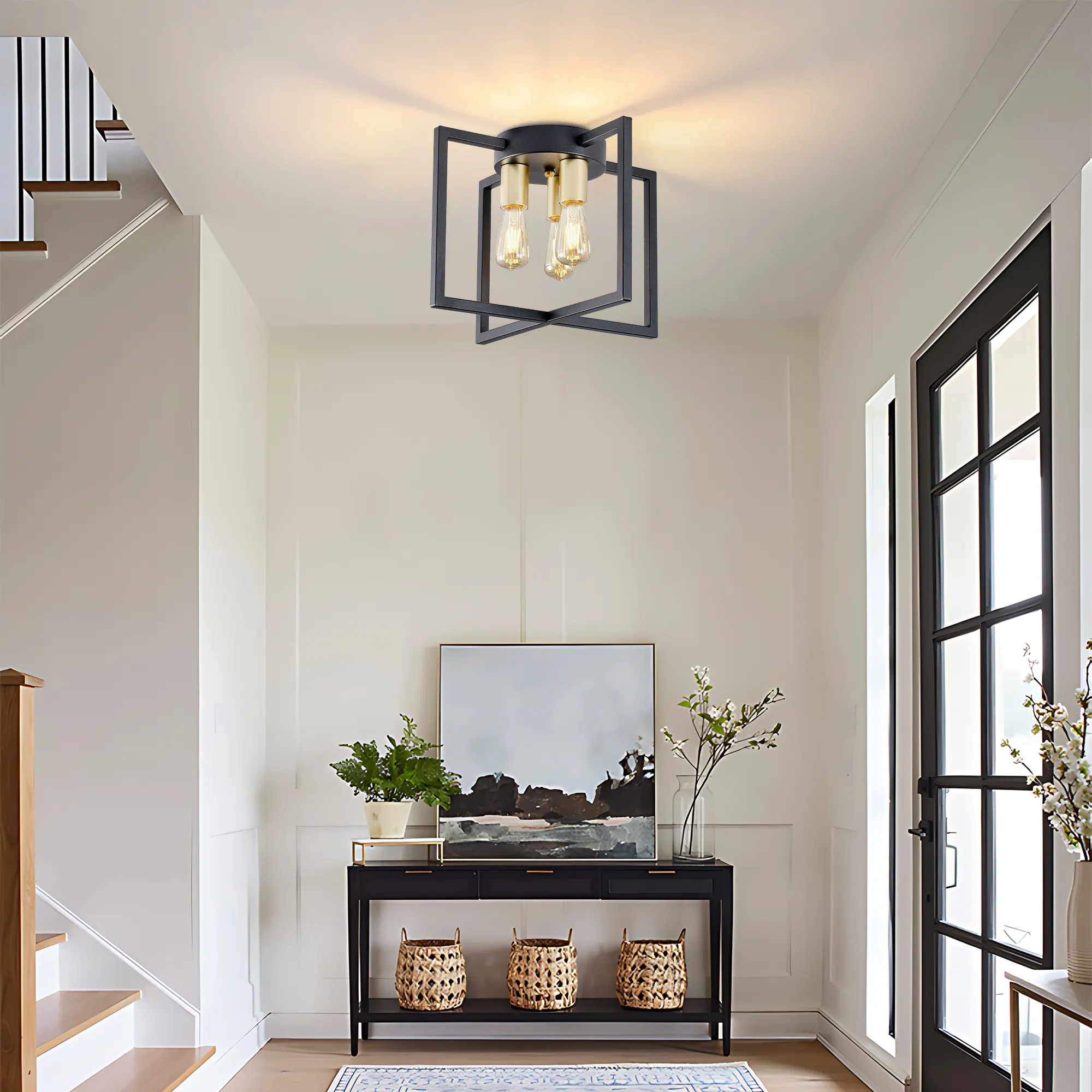 Matte Black 3-Light Flush Mount Ceiling Light, 14.6 in, image 5 of 8