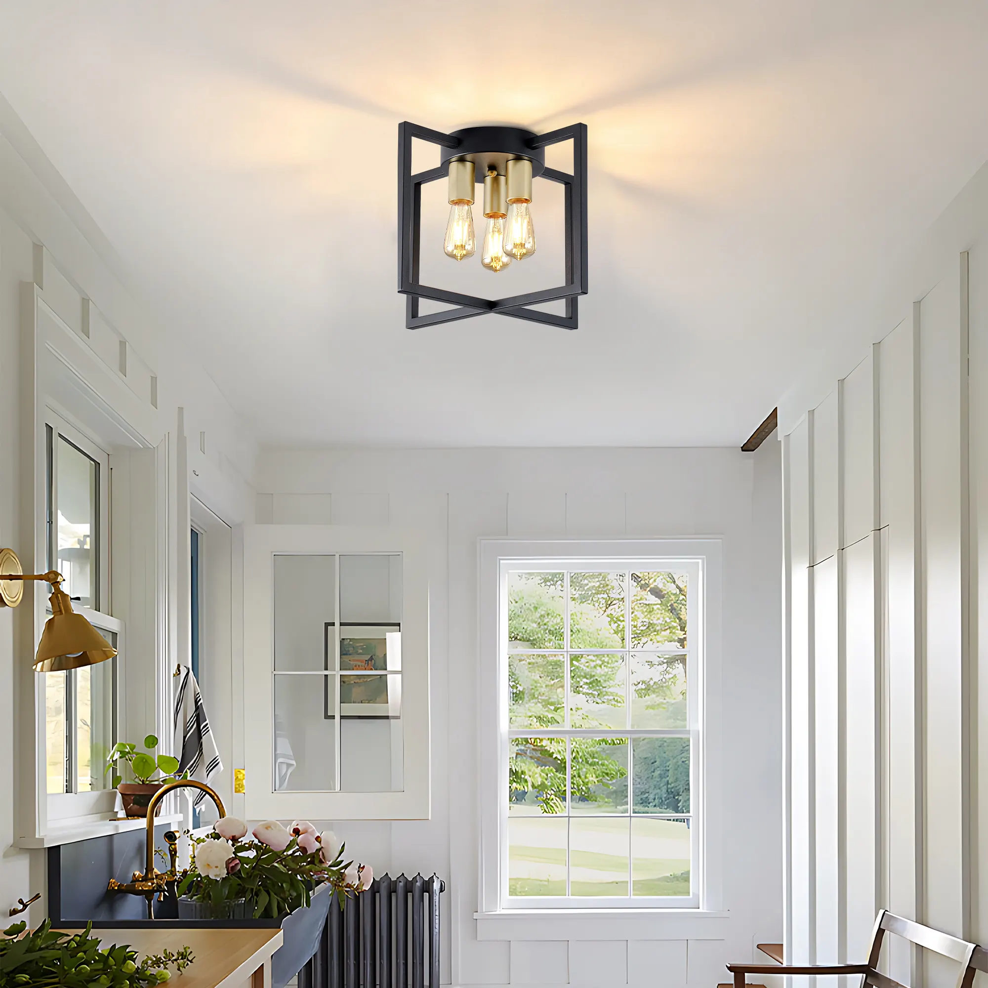 Matte Black 3-Light Flush Mount Ceiling Light, 14.6 in, image 6 of 8