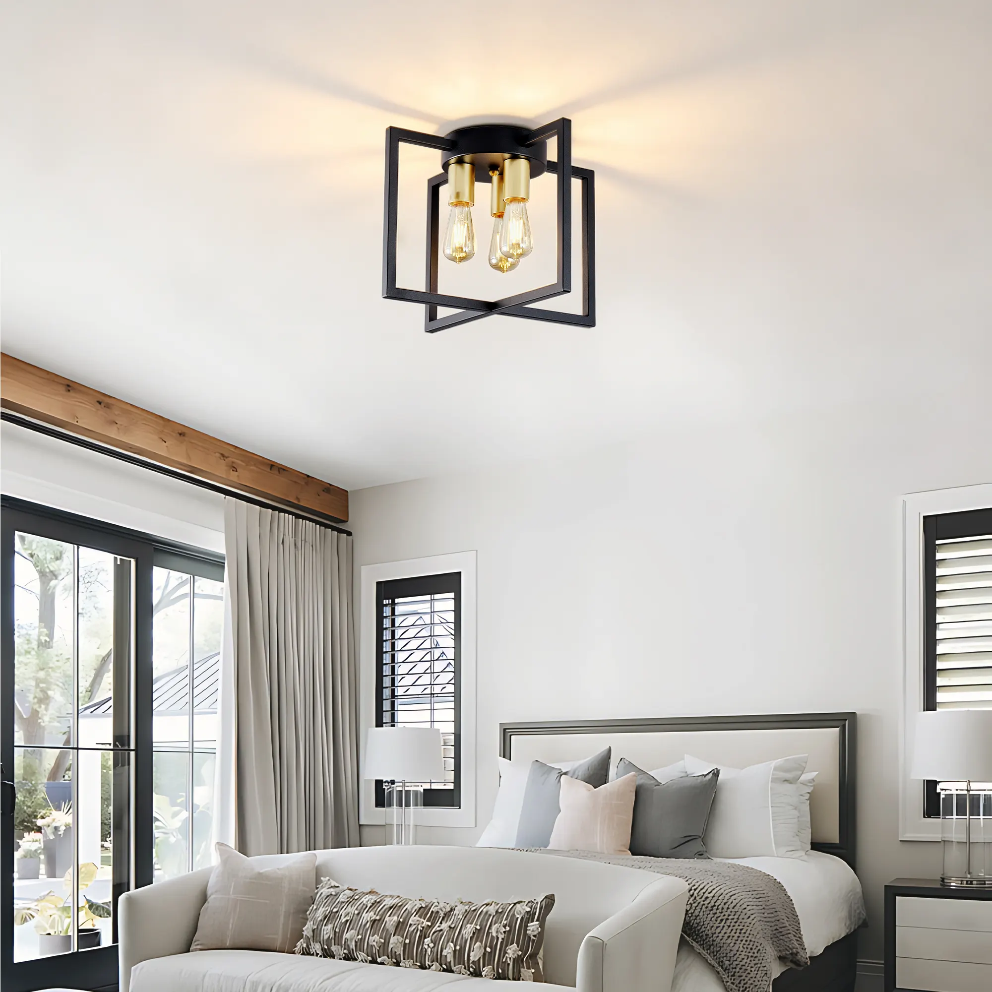 Matte Black 3-Light Flush Mount Ceiling Light, 14.6 in, image 7 of 8