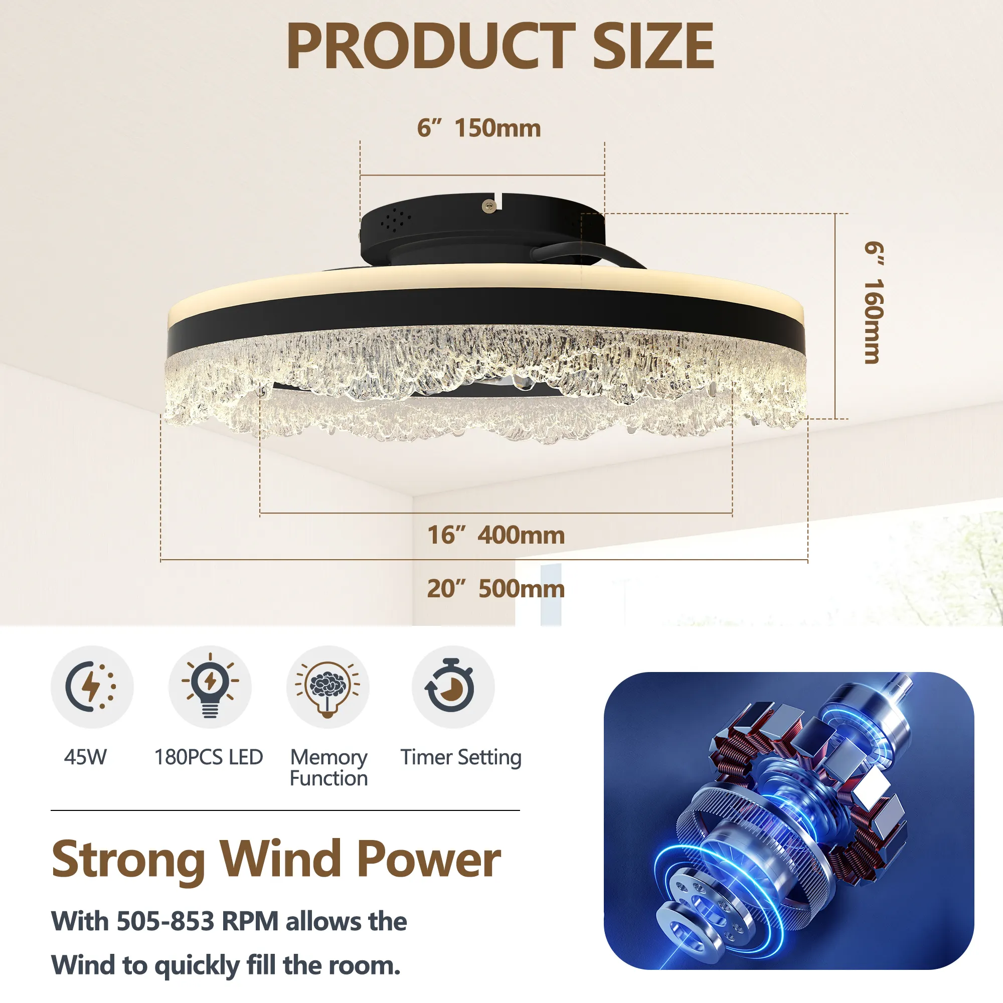 Crystal Flush Mount Ceiling Light, 20 in, image 8 of 8