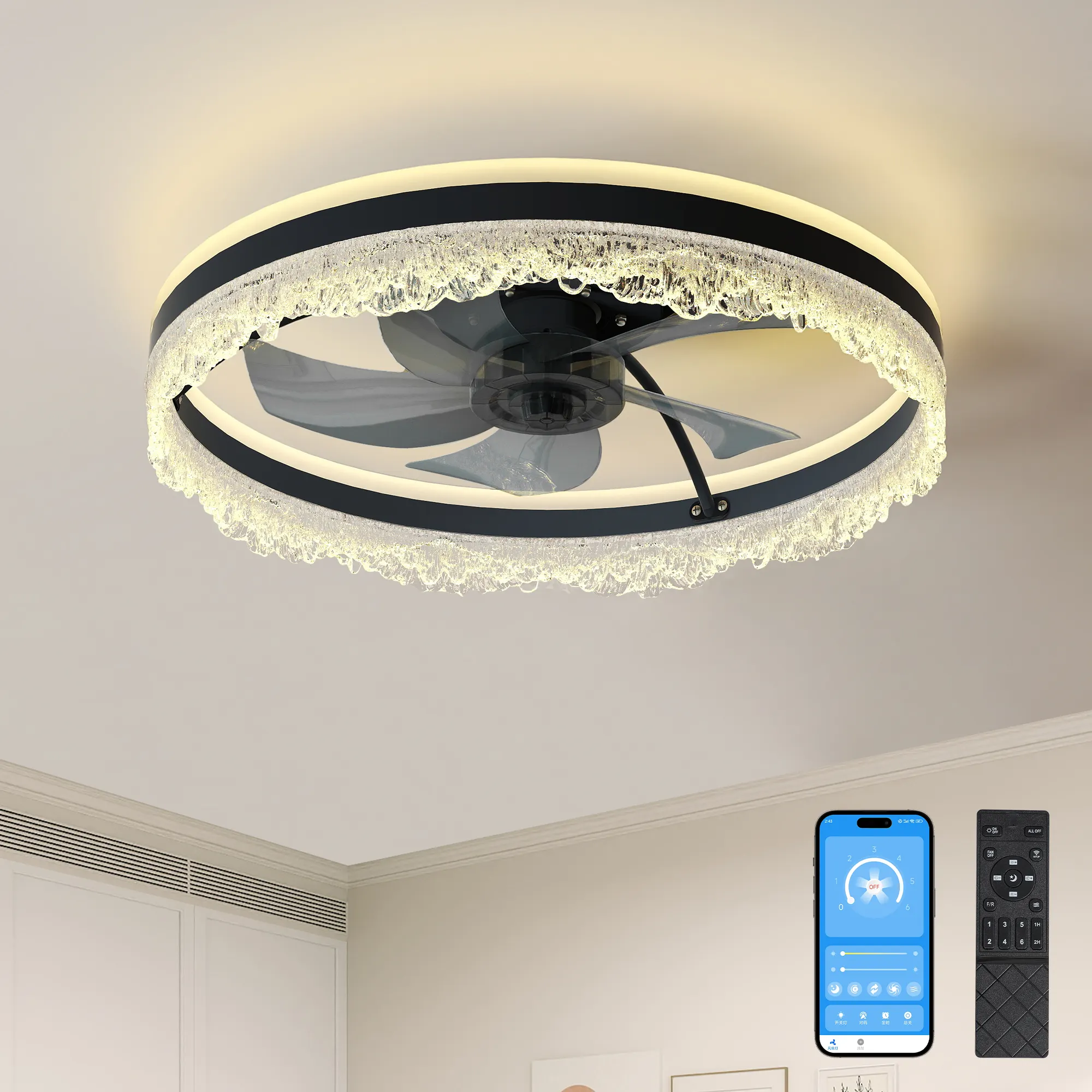 Crystal Flush Mount Ceiling Light, 20 in