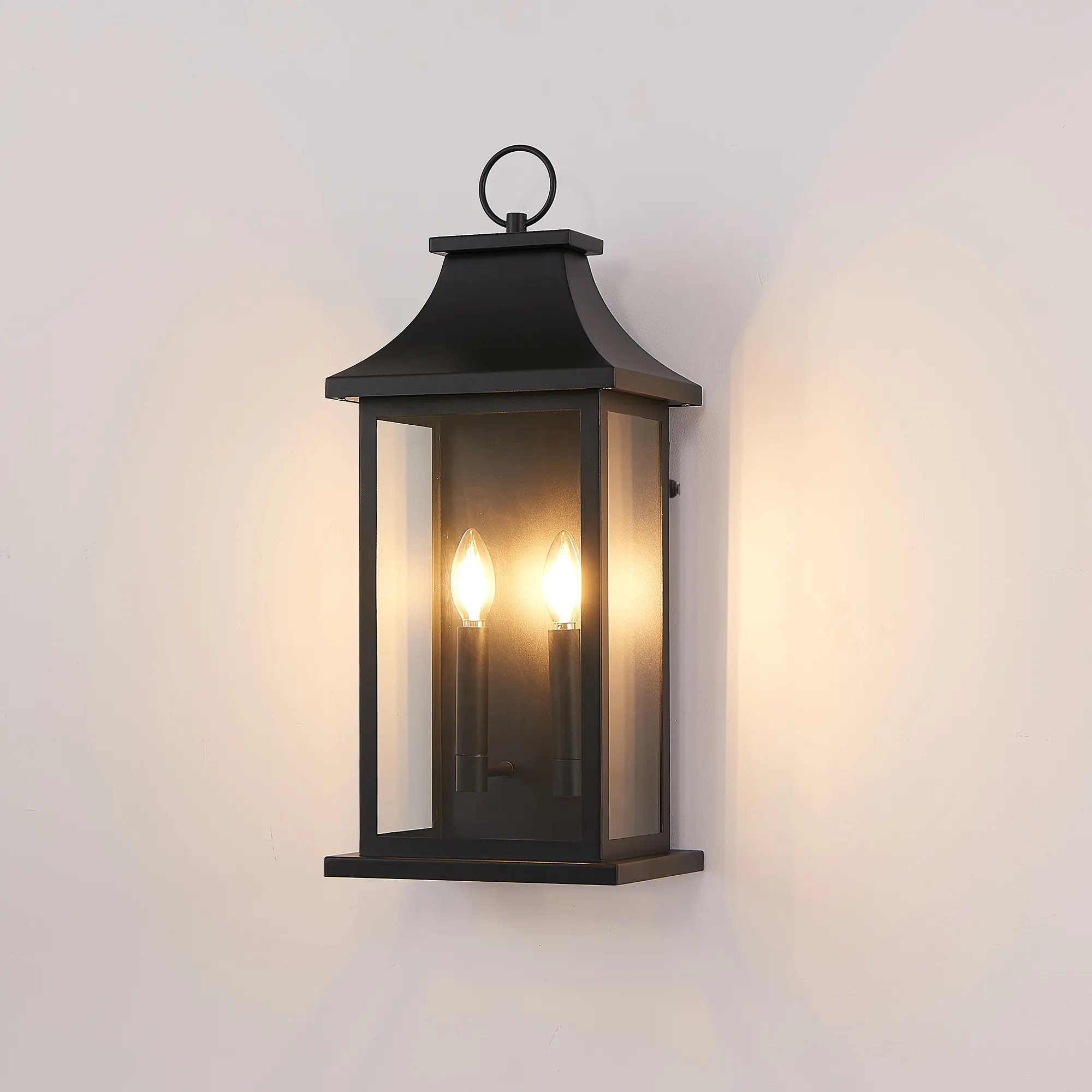 Matte Black 2-Light Clear Glass Outdoor Wall Light, 22.2 in · Dusk-to-Dawn, image 4 of 8