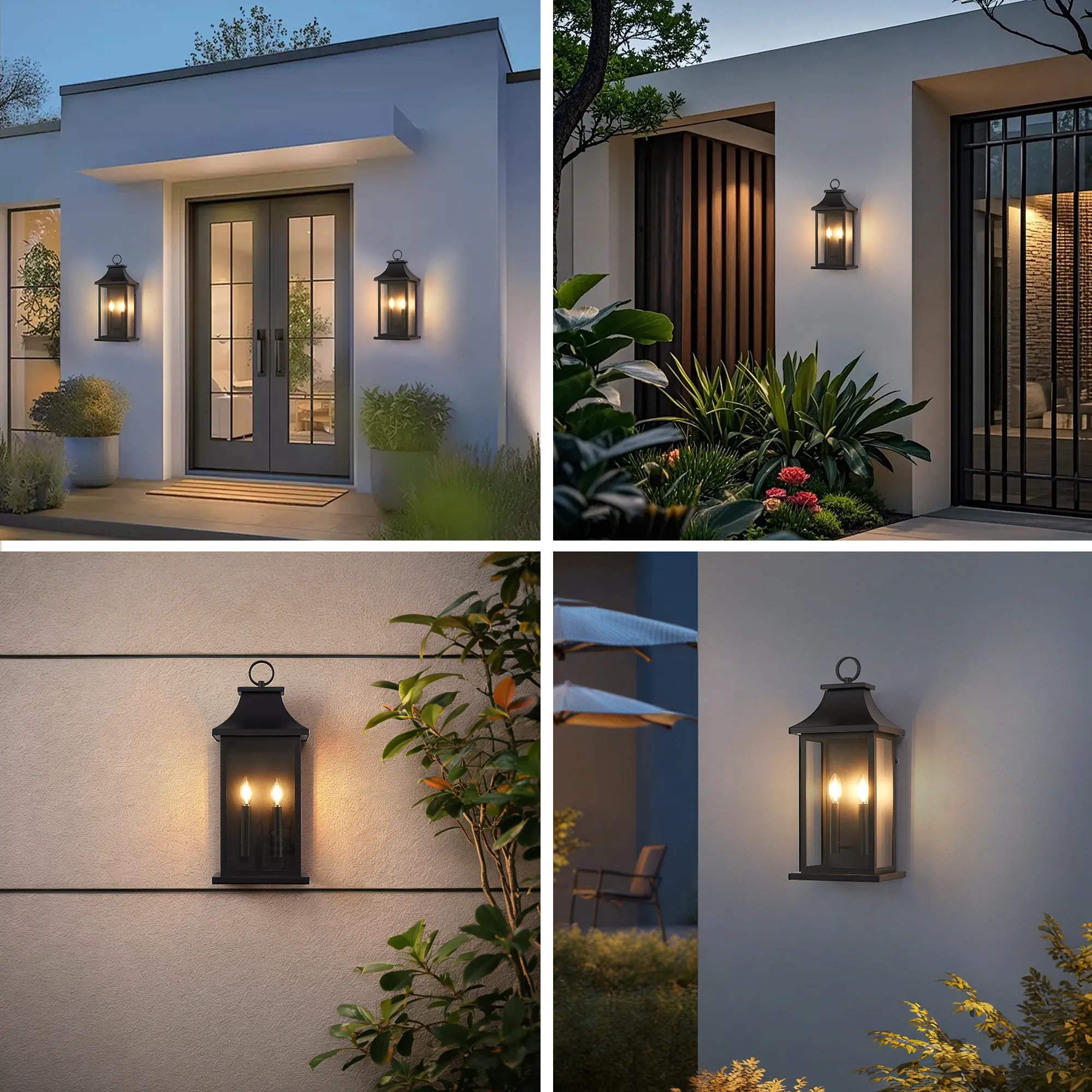 Matte Black 2-Light Clear Glass Outdoor Wall Light, 22.2 in · Dusk-to-Dawn, image 2 of 8
