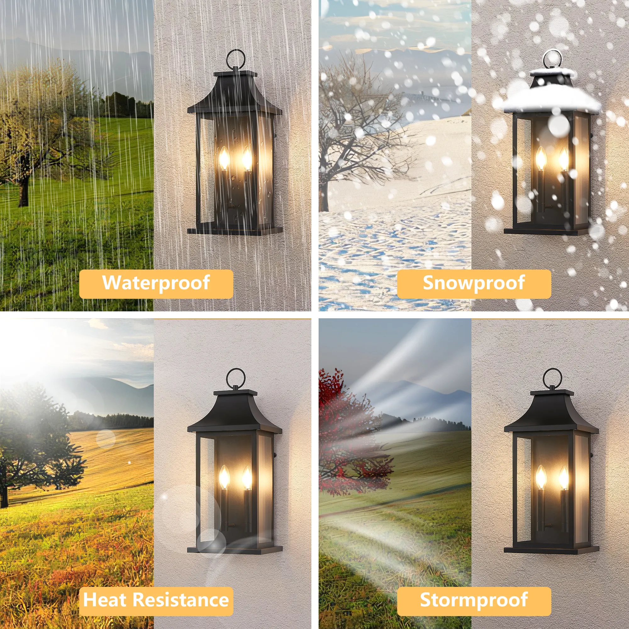 Matte Black 2-Light Clear Glass Outdoor Wall Light, 22.2 in · Dusk-to-Dawn, image 3 of 8
