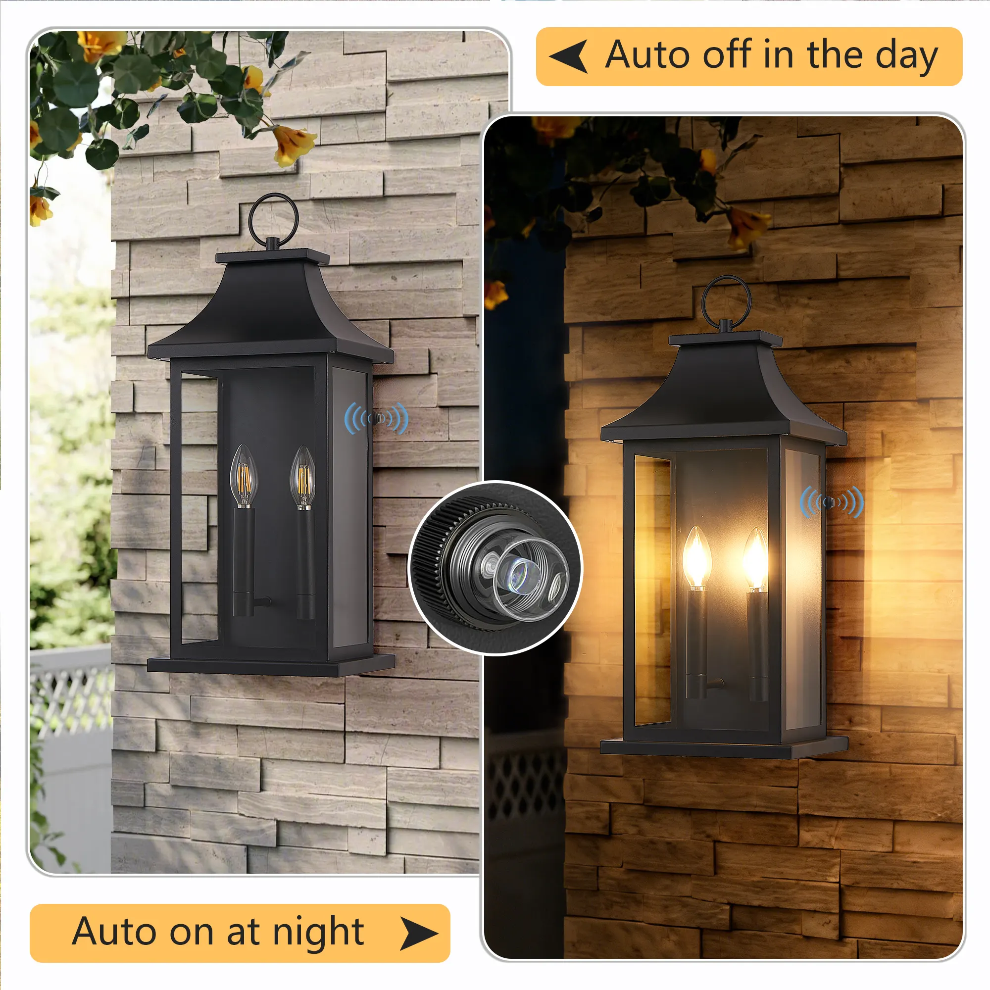 Matte Black 2-Light Clear Glass Outdoor Wall Light, 22.2 in · Dusk-to-Dawn, image 5 of 8