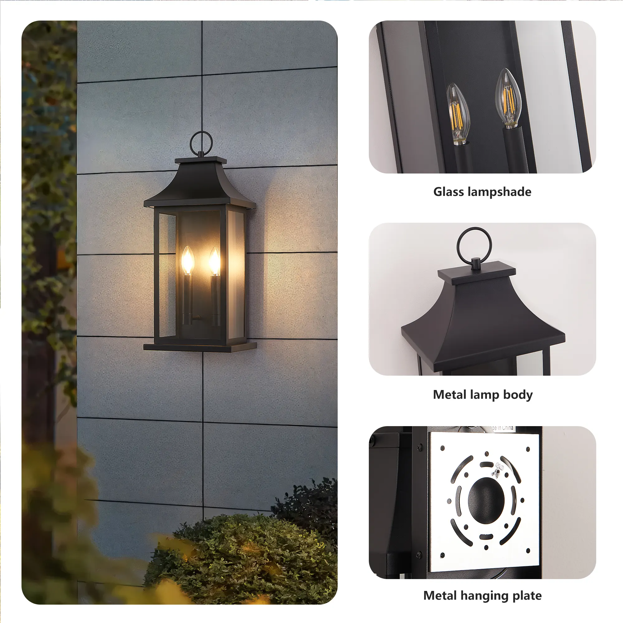 Matte Black 2-Light Clear Glass Outdoor Wall Light, 22.2 in · Dusk-to-Dawn, image 6 of 8