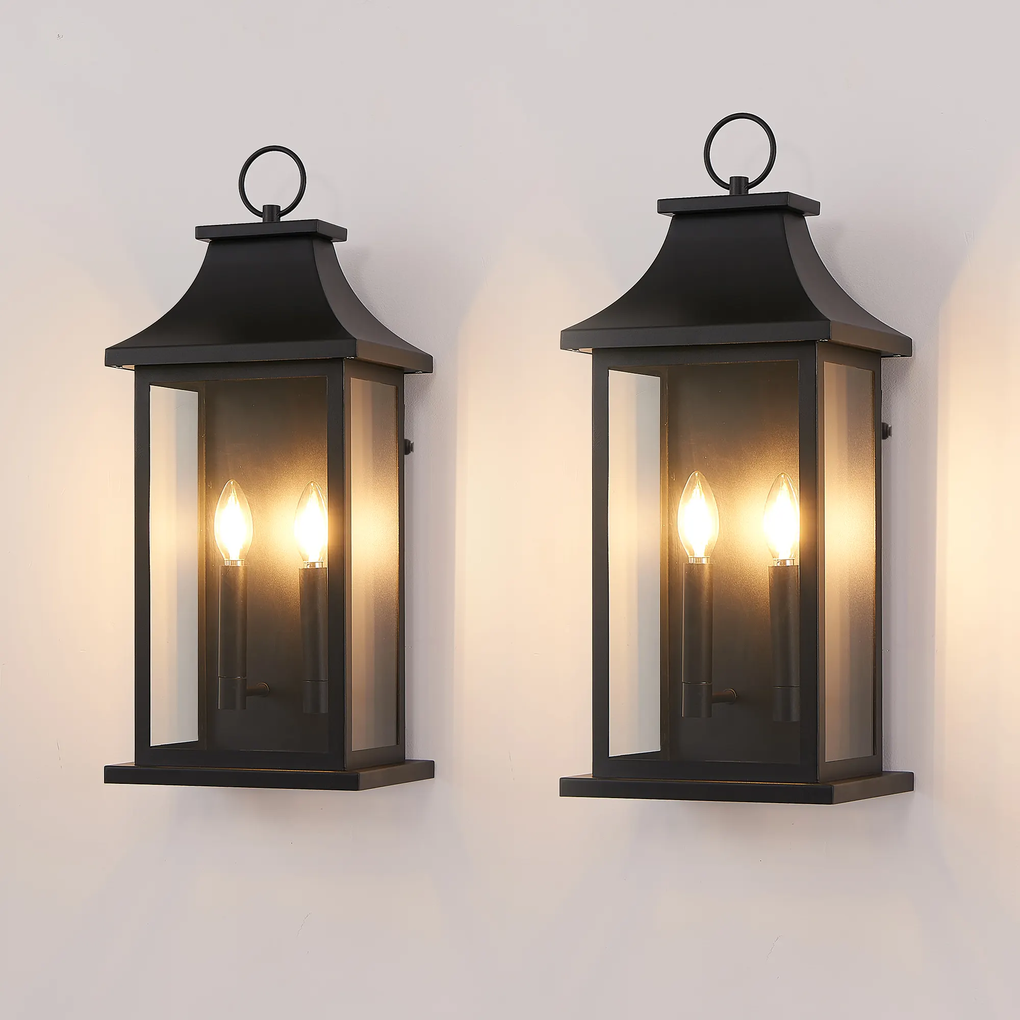 Matte Black 2-Light Clear Glass Outdoor Wall Light, 22.2 in · Dusk-to-Dawn (2-Pack), image 2 of 7
