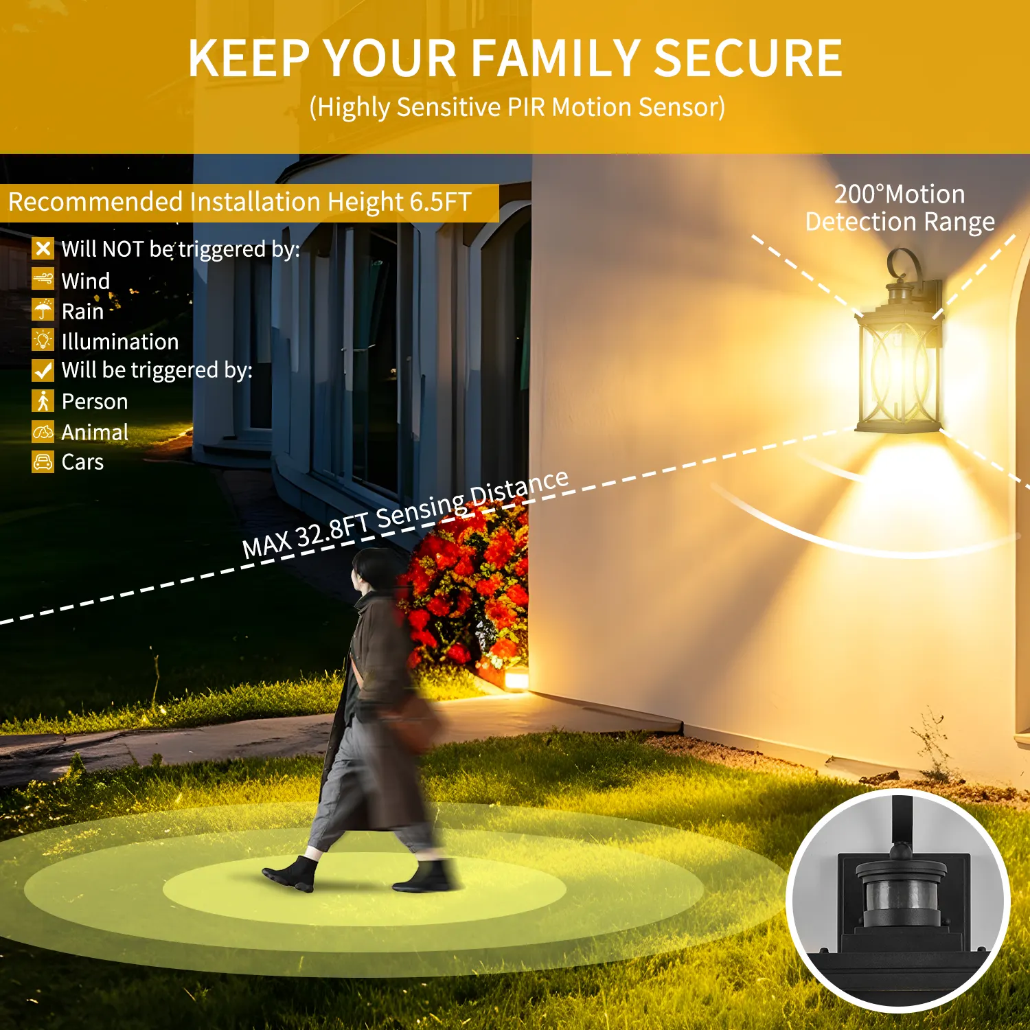 Modern Black Glass Outdoor Wall Light, 17.99 in · Dusk-to-Dawn, image 3 of 7