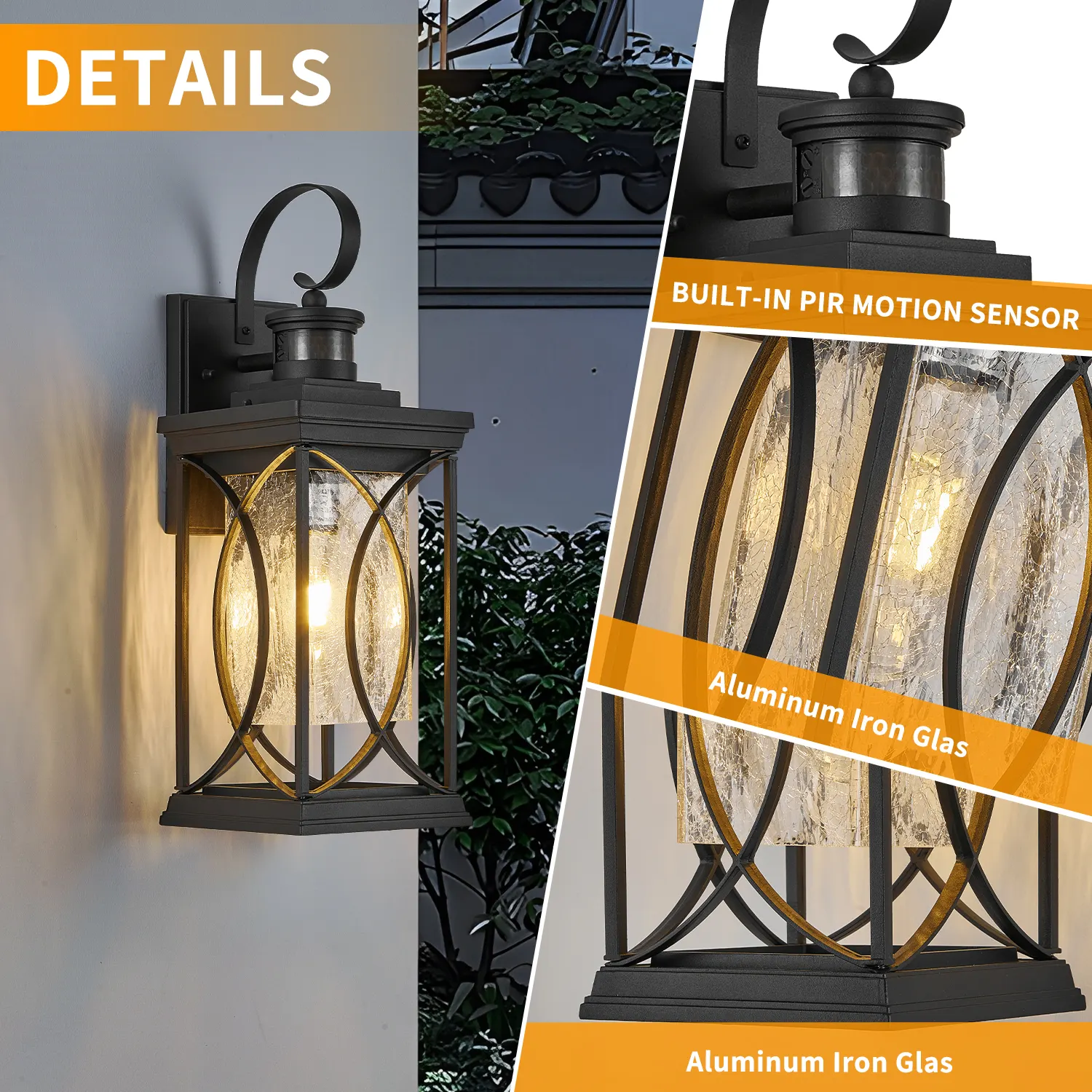Modern Black Glass Outdoor Wall Light, 17.99 in · Dusk-to-Dawn, image 6 of 7