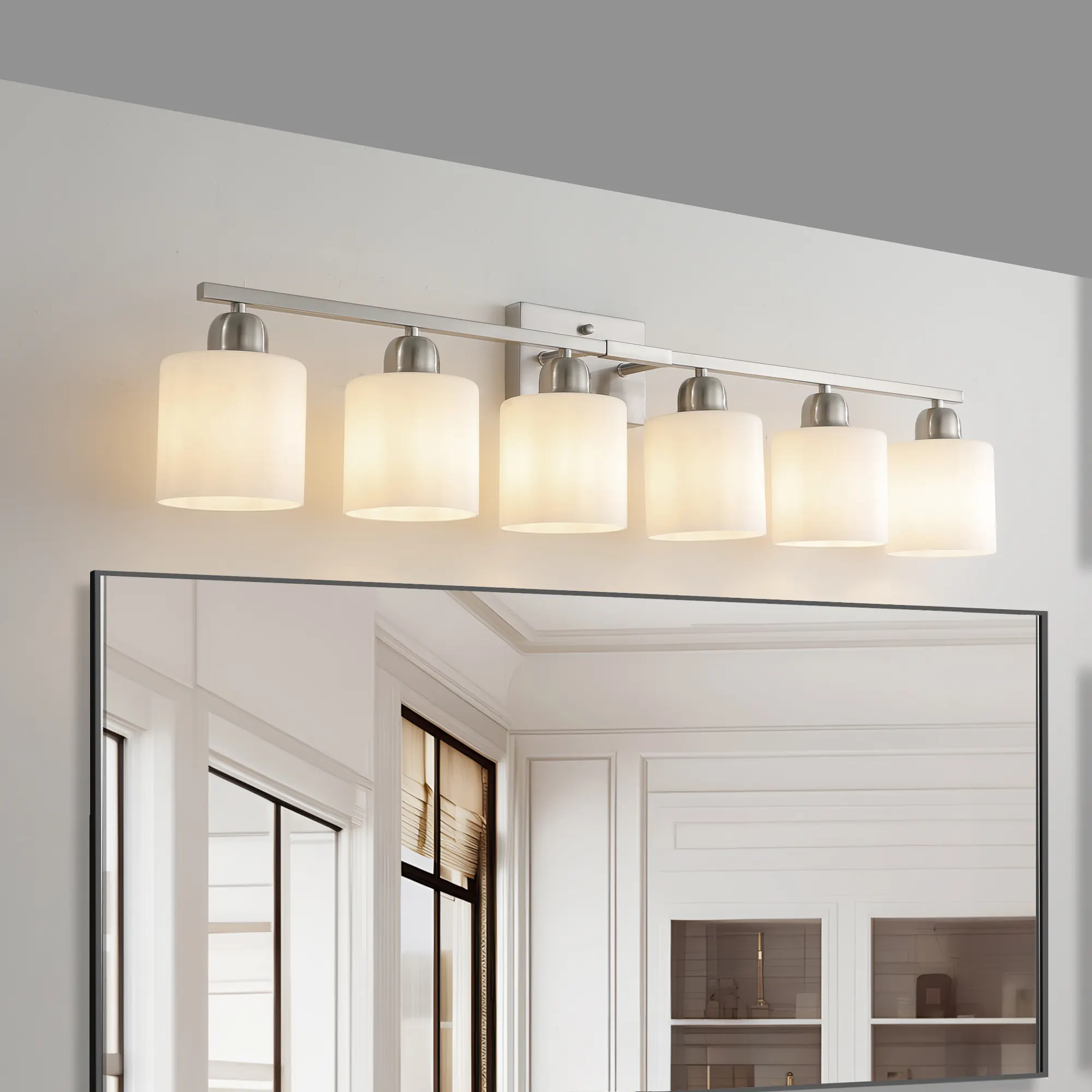 Chrome 6-Light Glass Vanity Light, 38 in, image 6 of 6