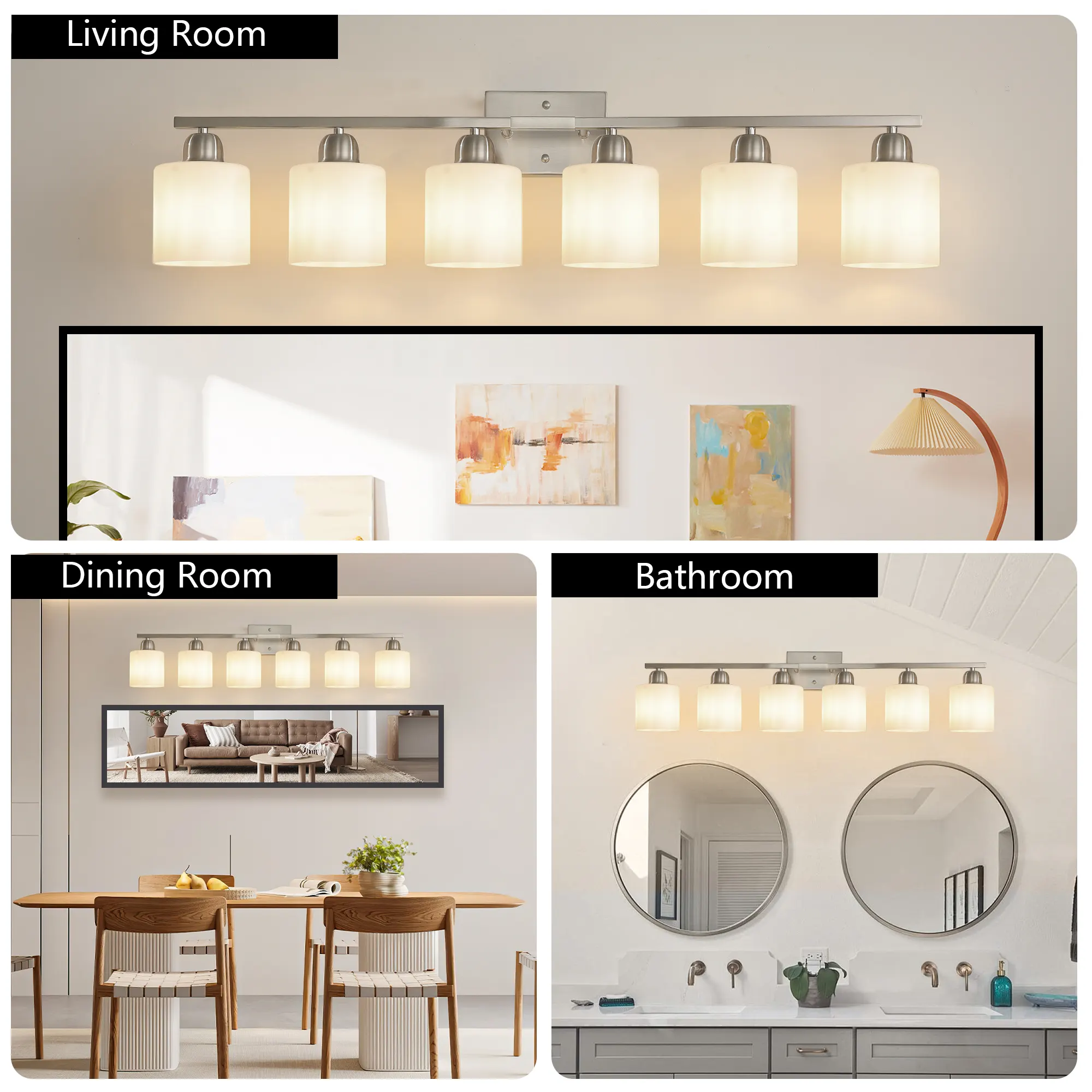 Chrome 6-Light Glass Vanity Light, 38 in, image 3 of 6