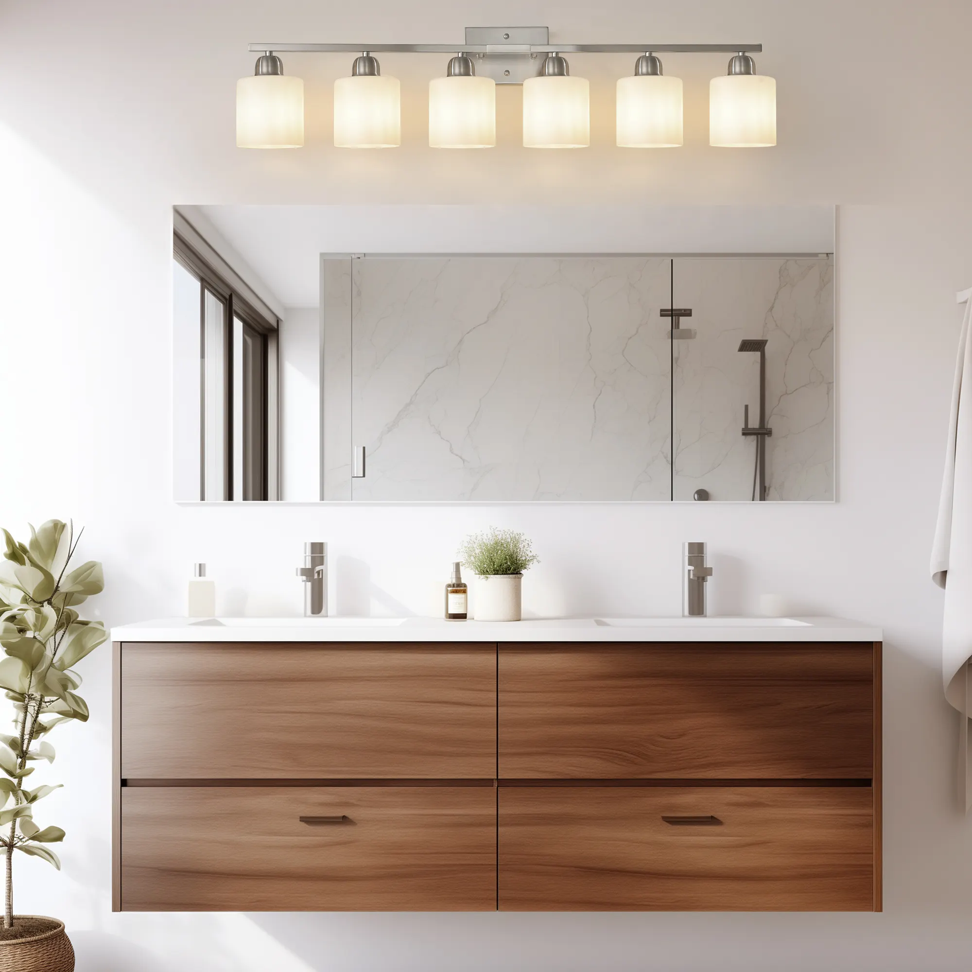 Chrome 6-Light Glass Vanity Light, 38 in