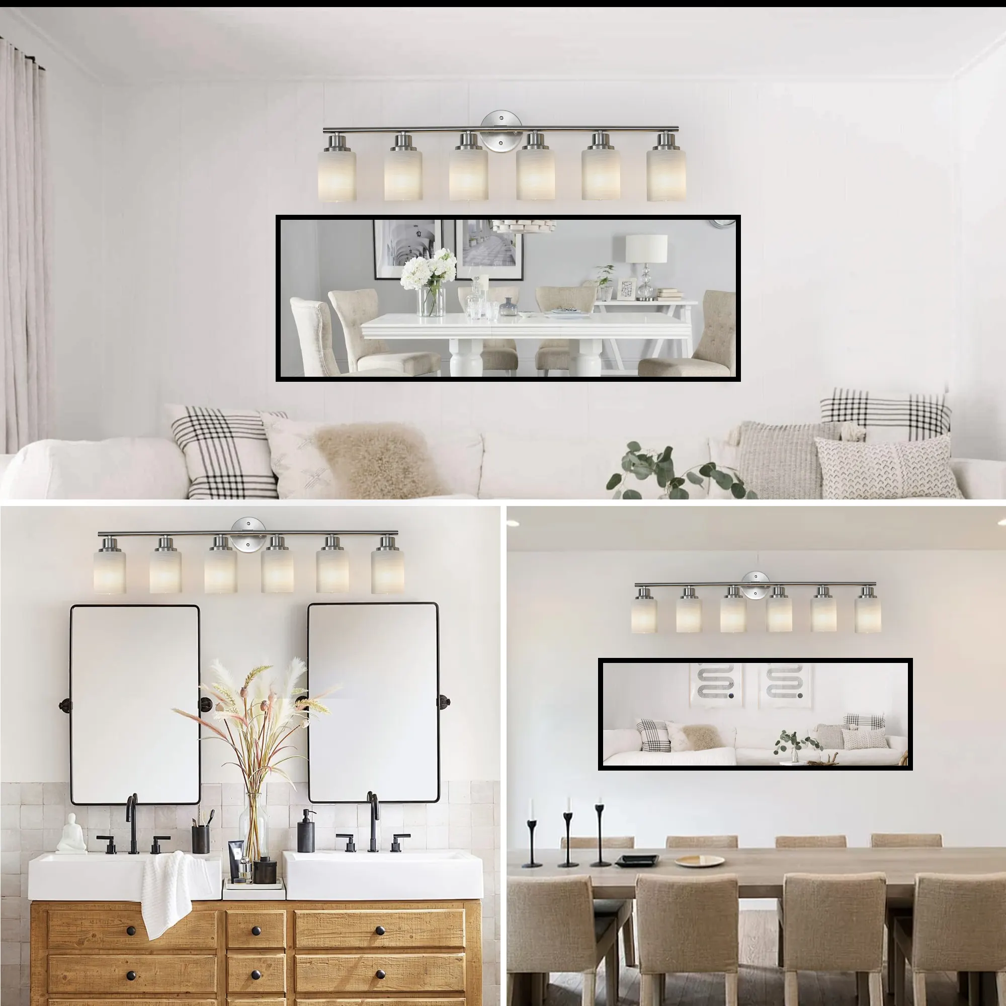 Modern Brushed Nickel 6-Light Frosted Glass Vanity Light, 39 in, image 2 of 7