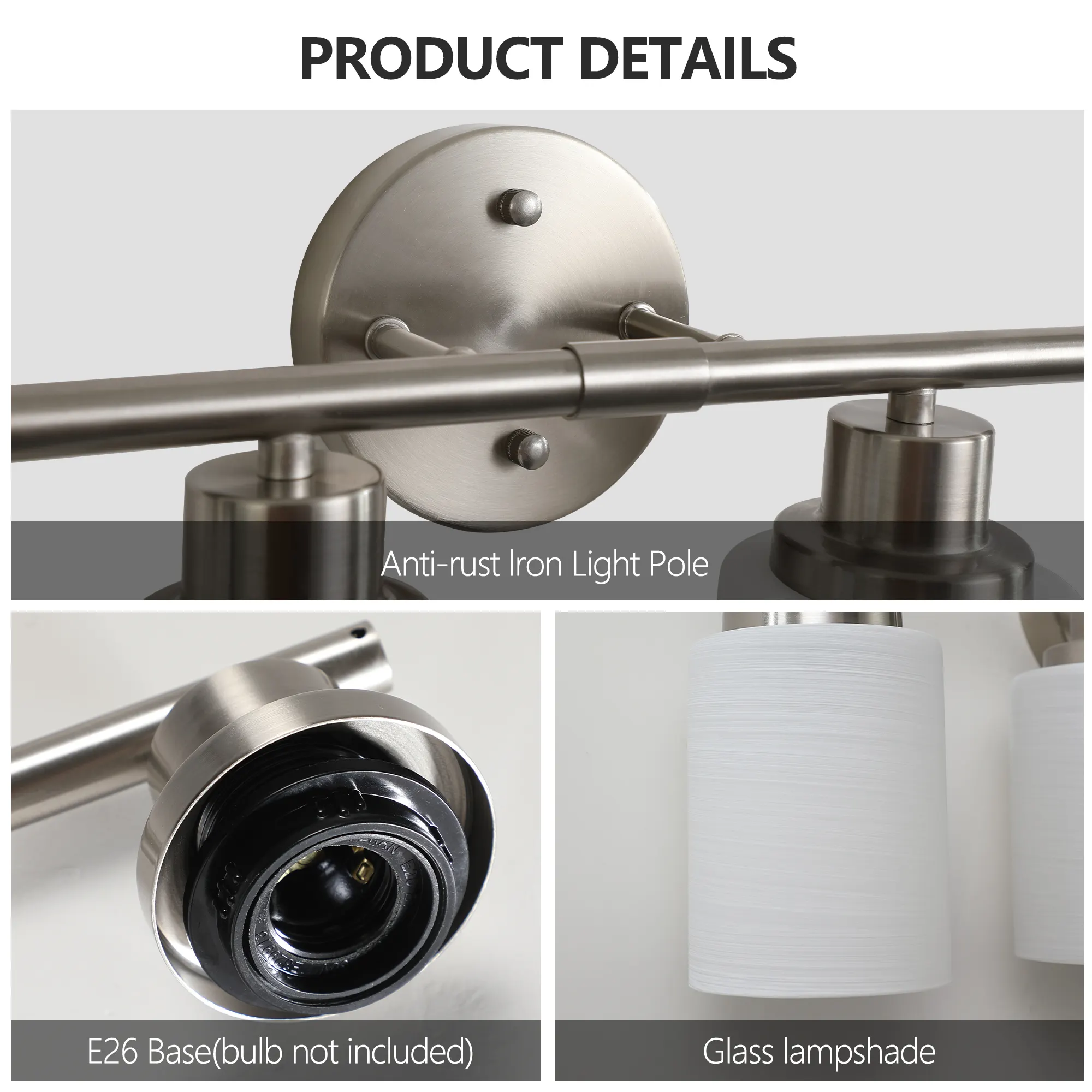 Modern Brushed Nickel 6-Light Frosted Glass Vanity Light, 39 in, image 7 of 7