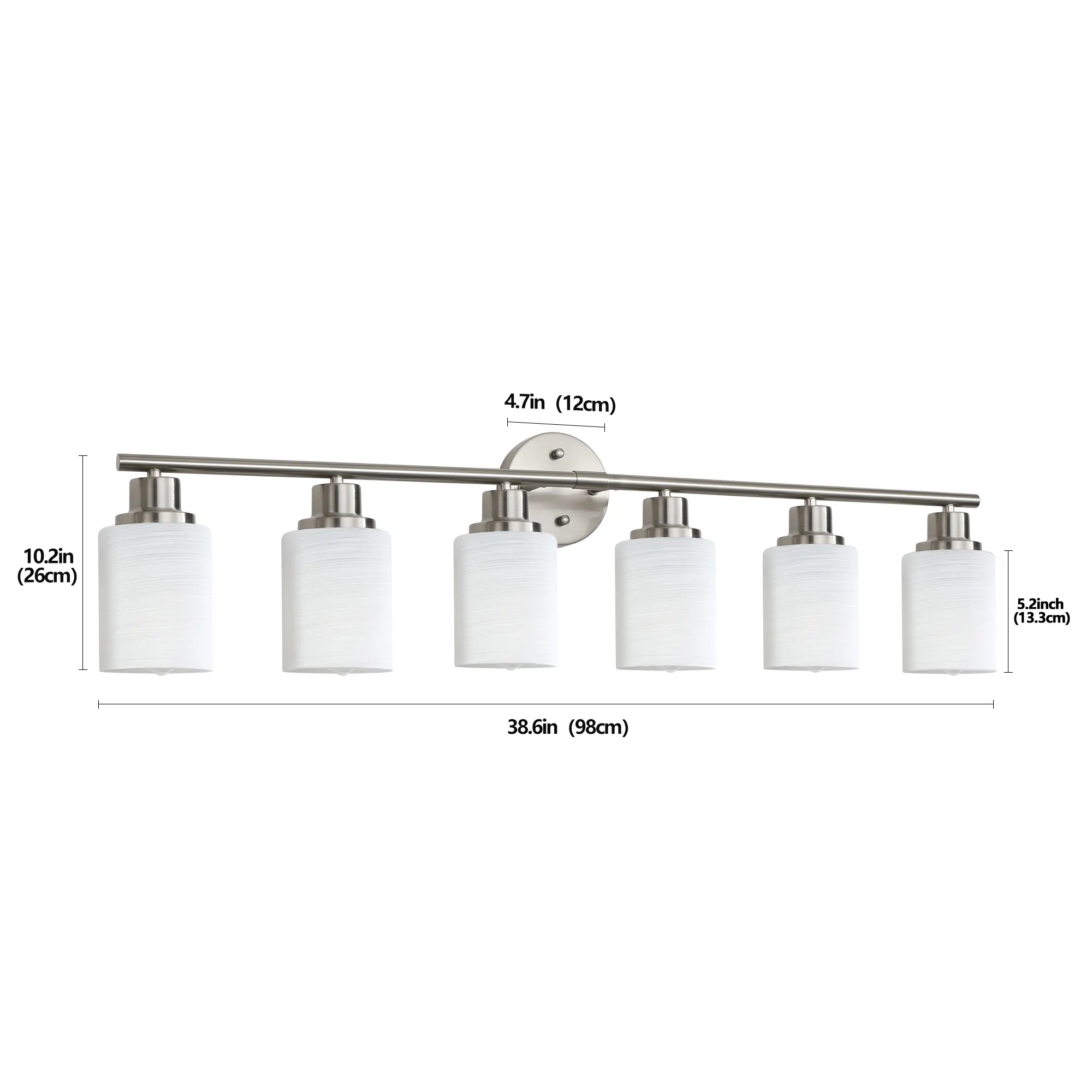 Modern Brushed Nickel 6-Light Frosted Glass Vanity Light, 39 in, image 6 of 7