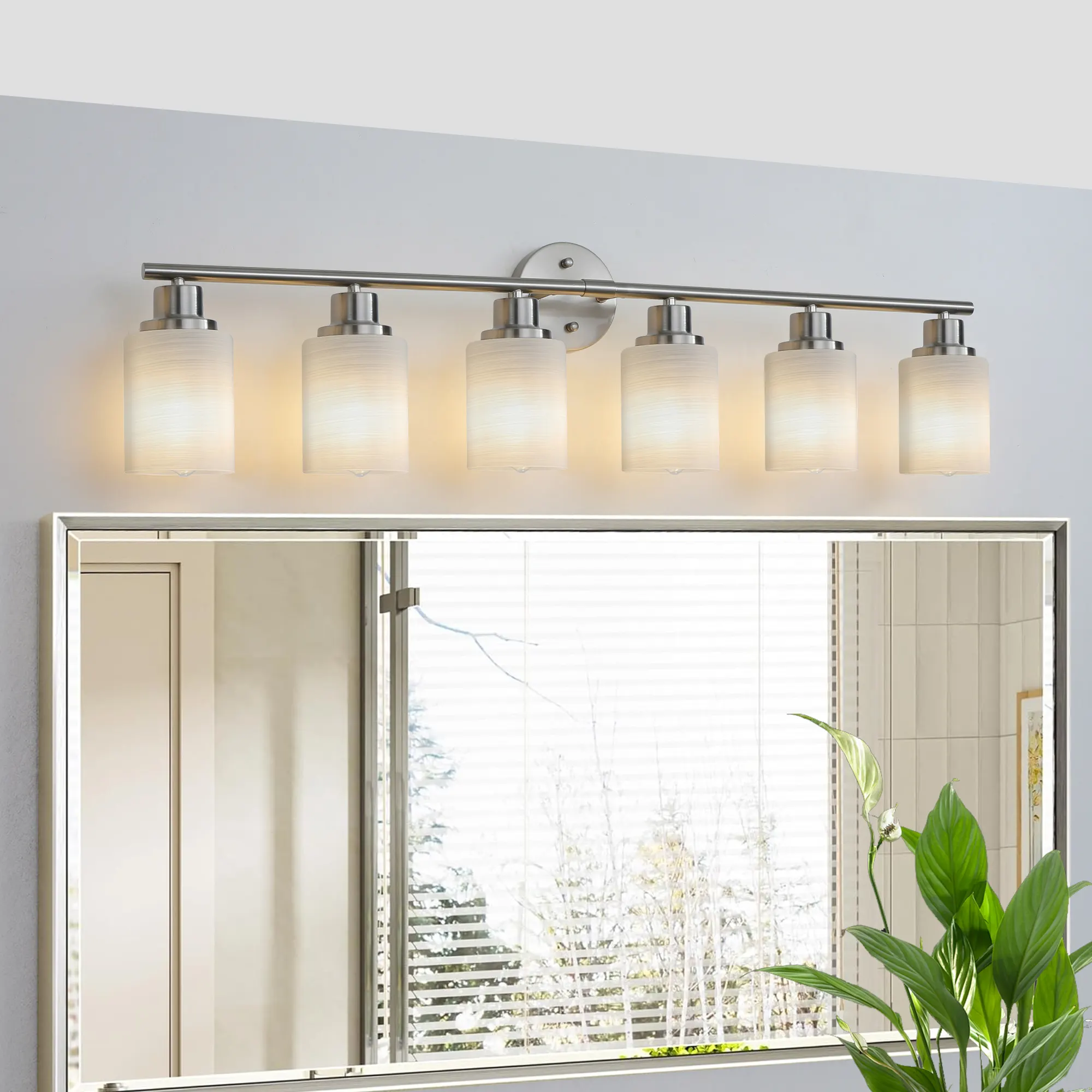 Modern Brushed Nickel 6-Light Frosted Glass Vanity Light, 39 in, image 3 of 7