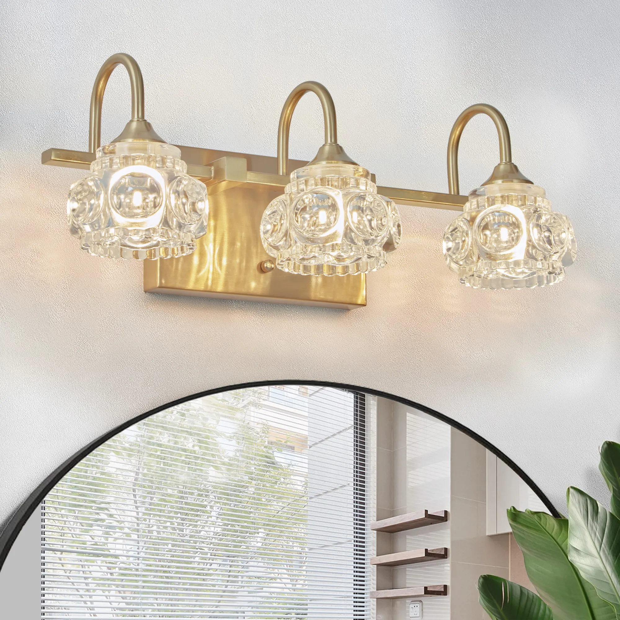 Modern Gold 3-Light Clear Glass Vanity Light, 17 in