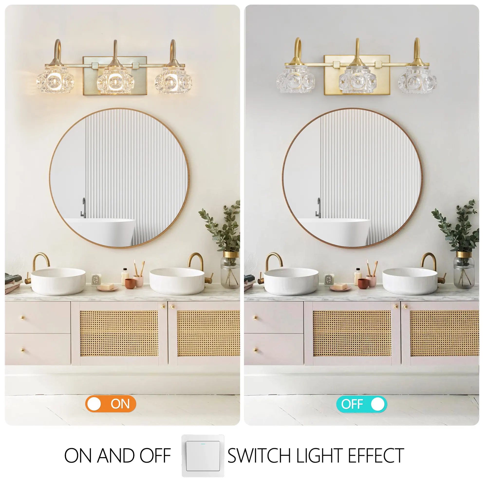 Modern Gold 3-Light Clear Glass Vanity Light, 17 in, image 6 of 7