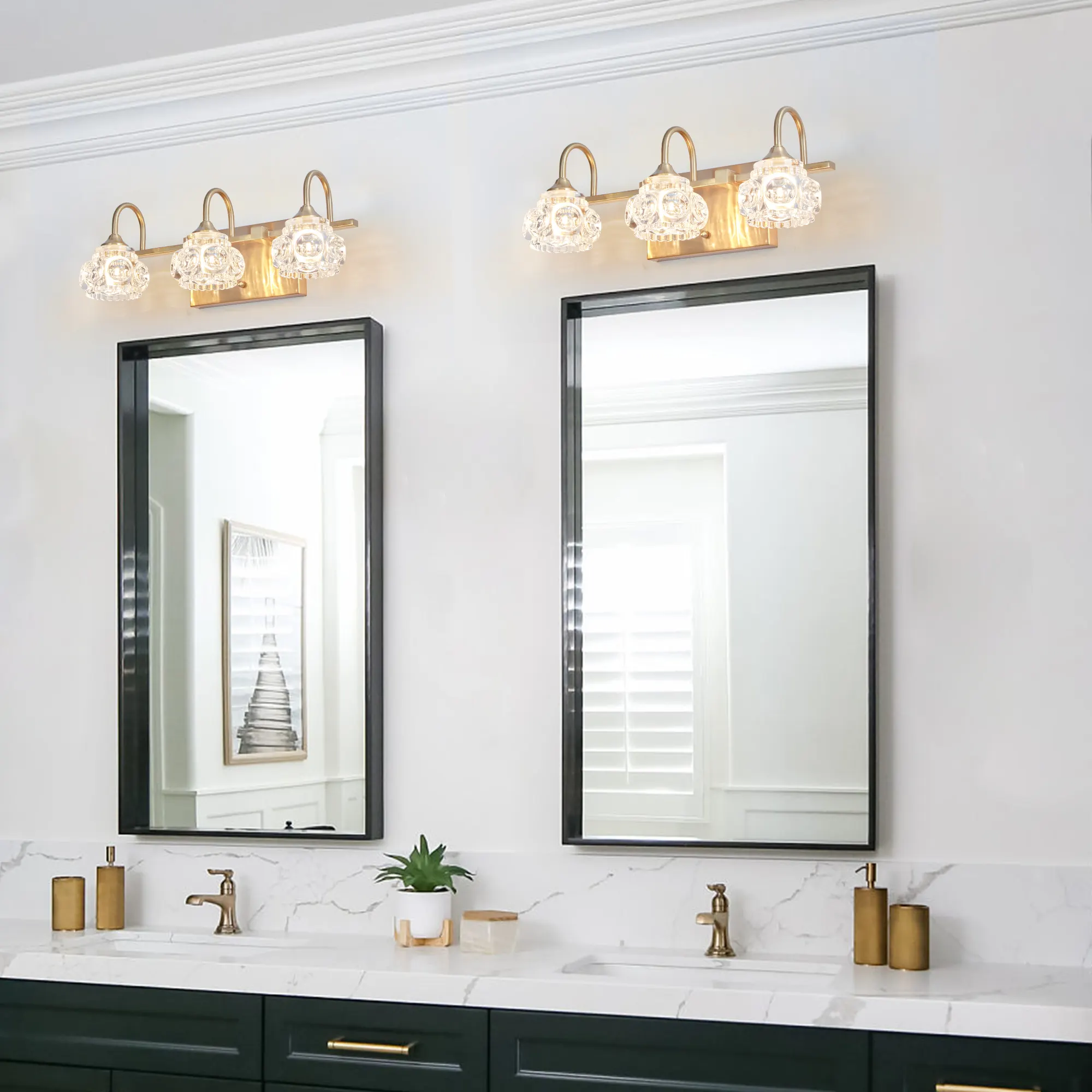 Modern Gold 3-Light Clear Glass Vanity Light, 17 in, image 5 of 7