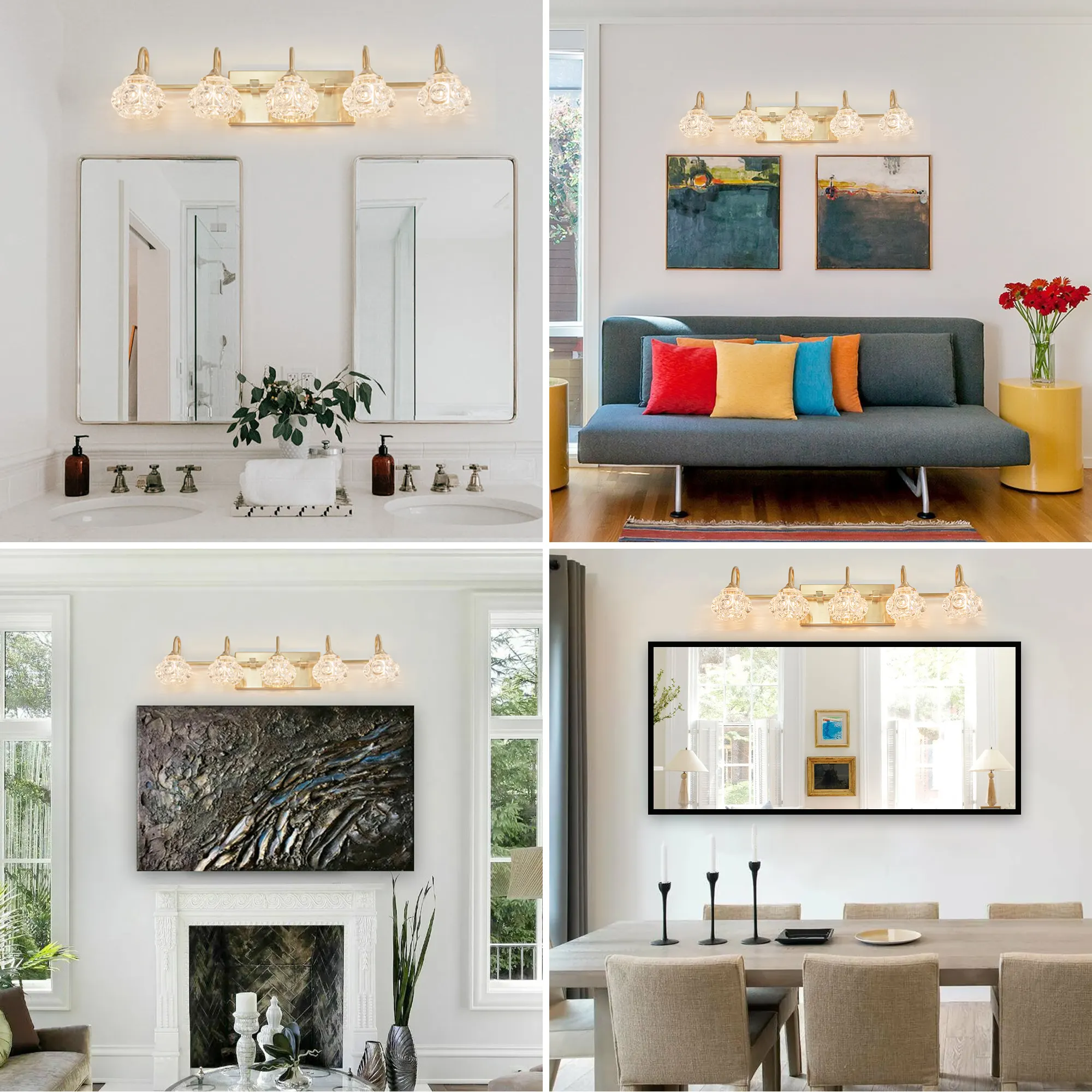 Modern Gold 5-Light Clear Glass Vanity Light, 29 in, image 2 of 7