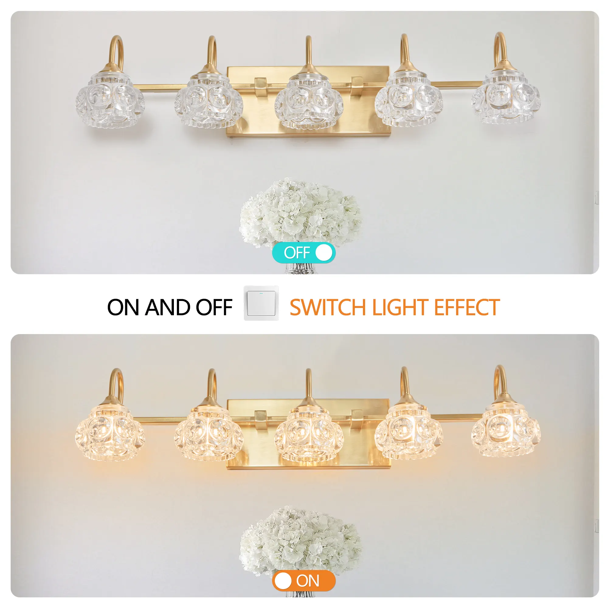 Modern Gold 5-Light Clear Glass Vanity Light, 29 in, image 6 of 7