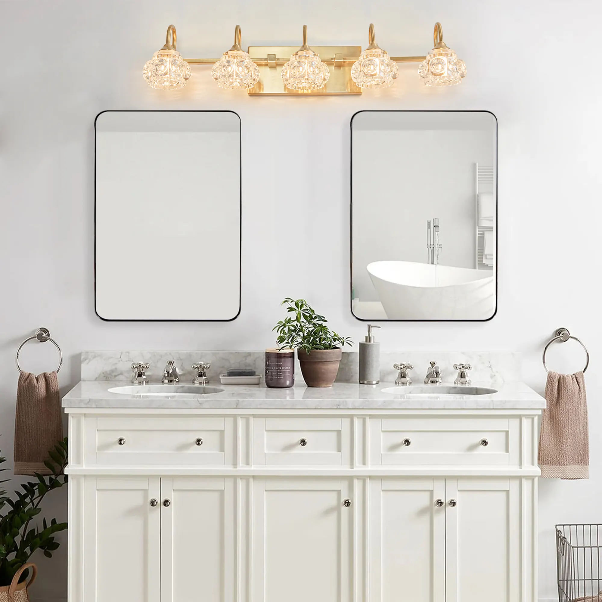 Modern Gold 5-Light Clear Glass Vanity Light, 29 in, image 4 of 7