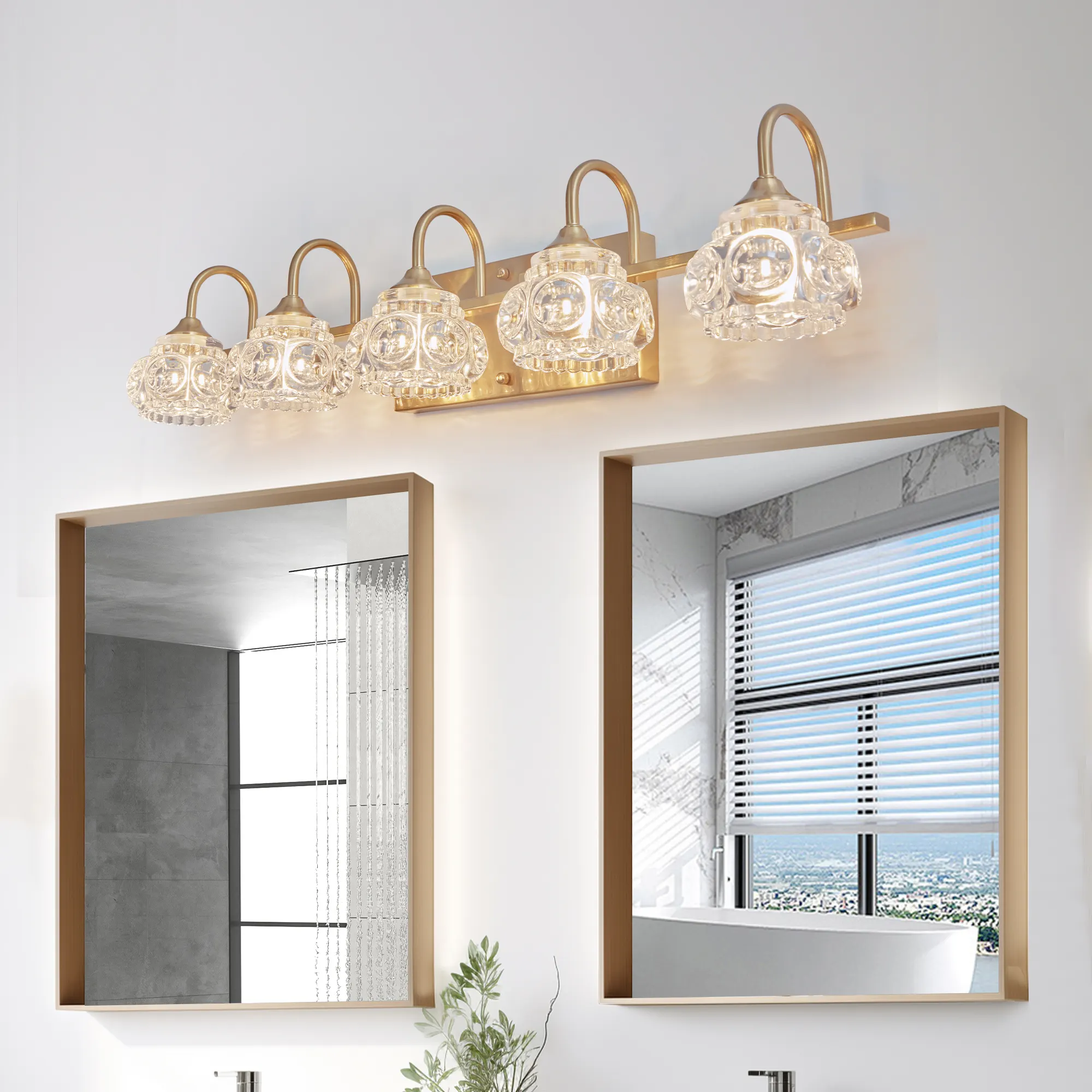 Modern Gold 5-Light Clear Glass Vanity Light, 29 in, image 7 of 7