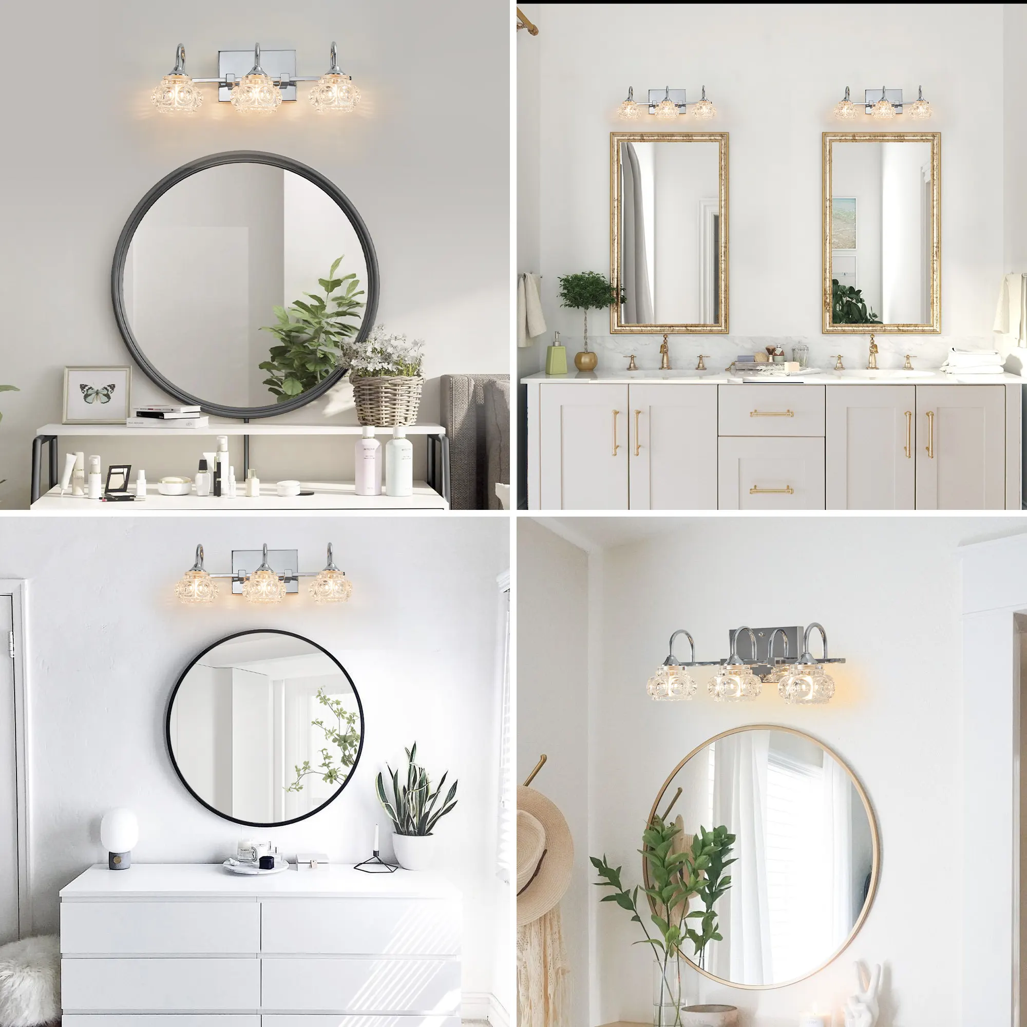 Modern Brushed Nickel 3-Light Clear Glass Vanity Light, 17 in