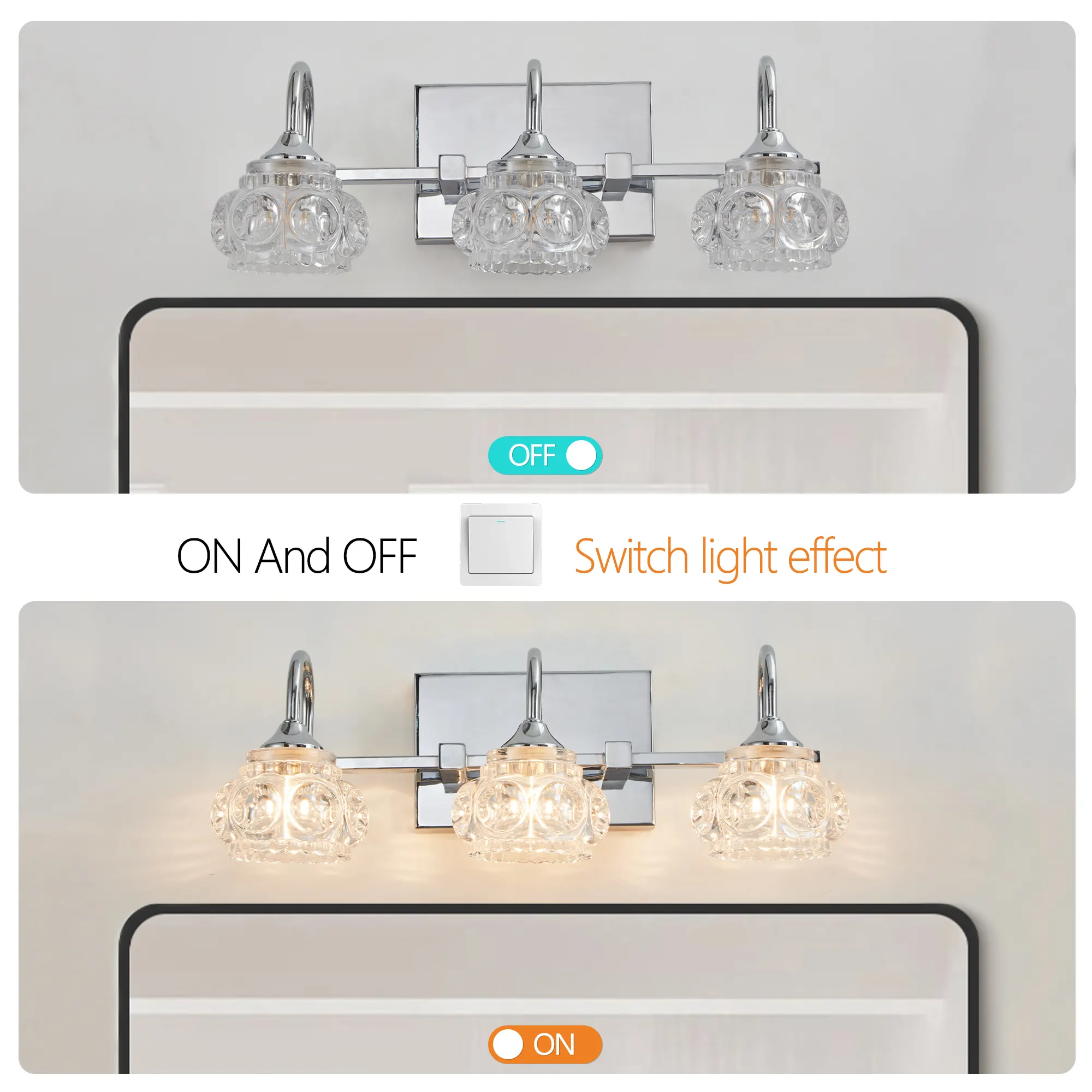 Modern Brushed Nickel 3-Light Clear Glass Vanity Light, 17 in, image 6 of 7