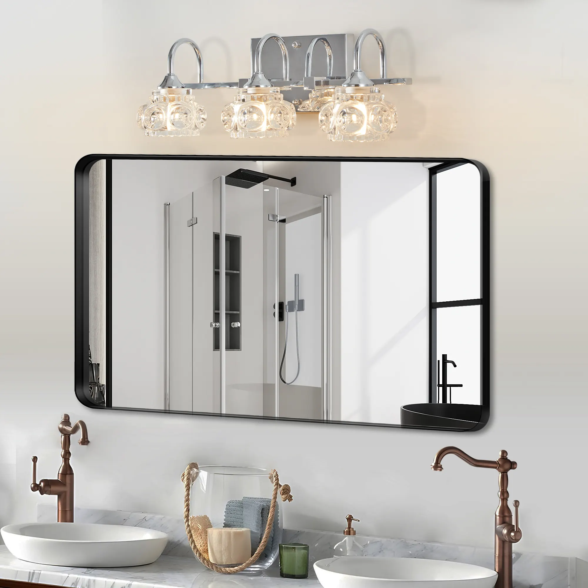 Modern Brushed Nickel 3-Light Clear Glass Vanity Light, 17 in, image 4 of 7