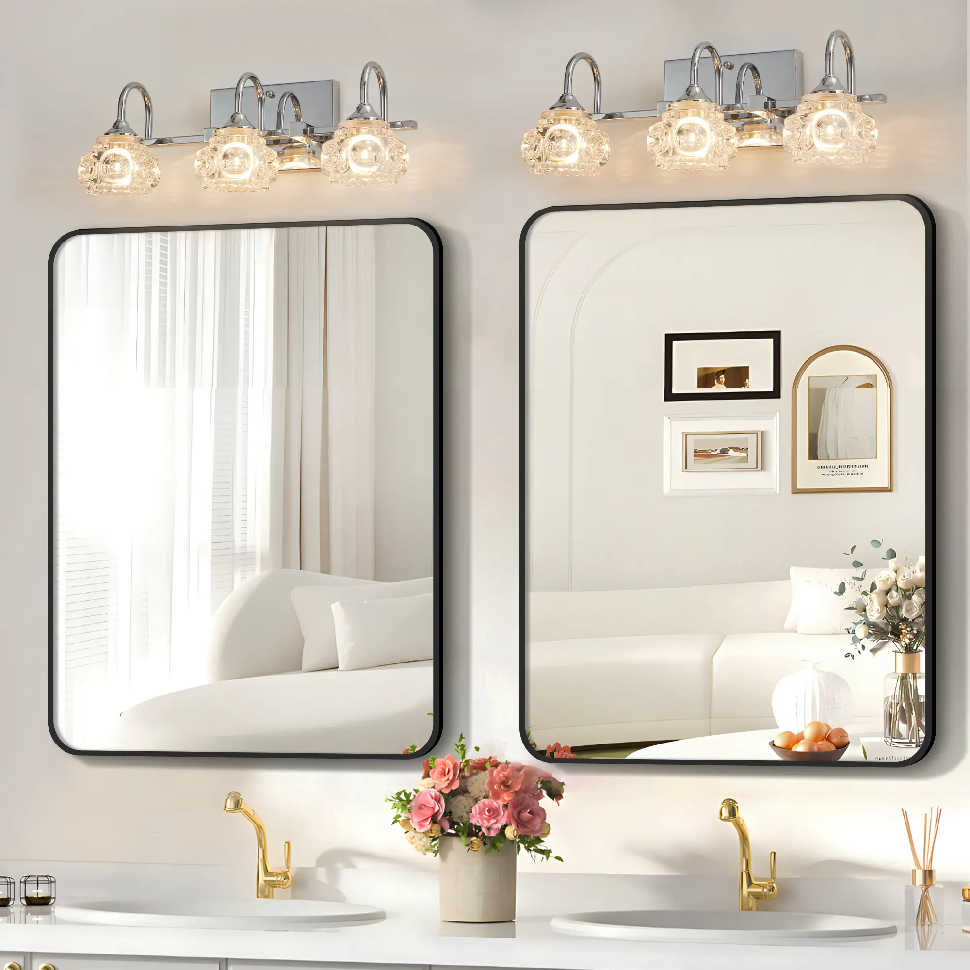 Modern Brushed Nickel 3-Light Clear Glass Vanity Light, 17 in, image 5 of 7