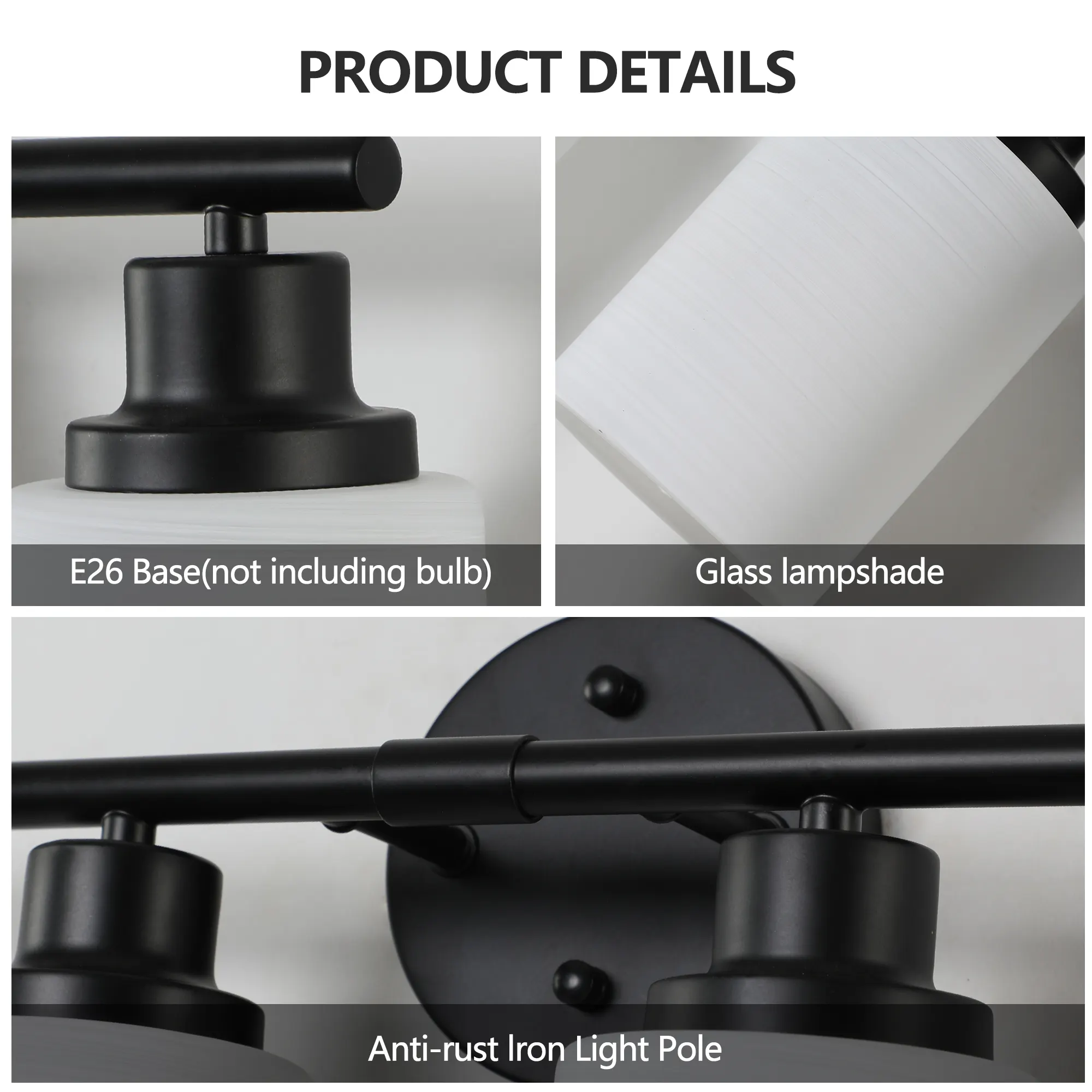 Modern Black 4-Light Glass Vanity Light, 24 in, image 7 of 7