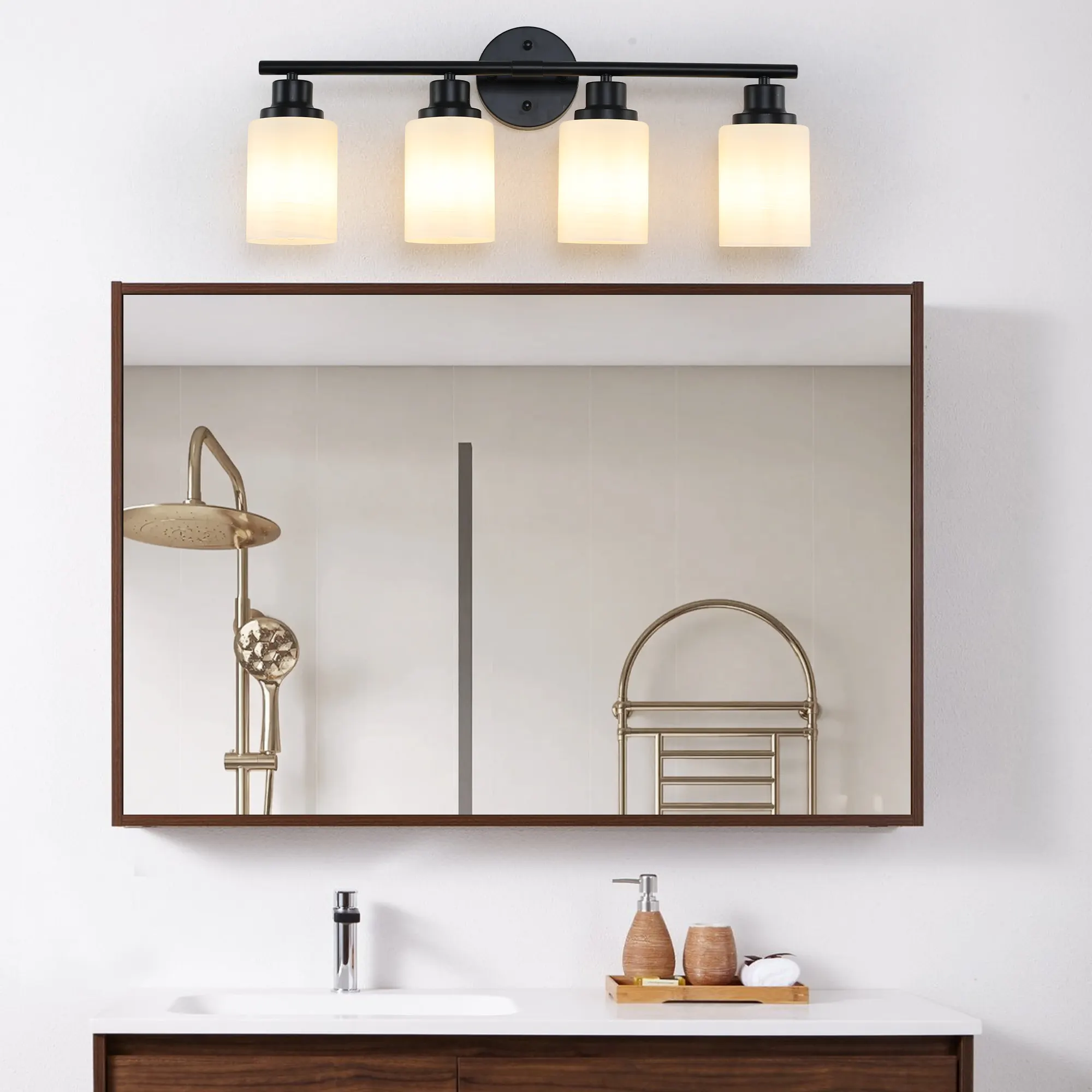 Modern Black 4-Light Glass Vanity Light, 24 in, image 4 of 7