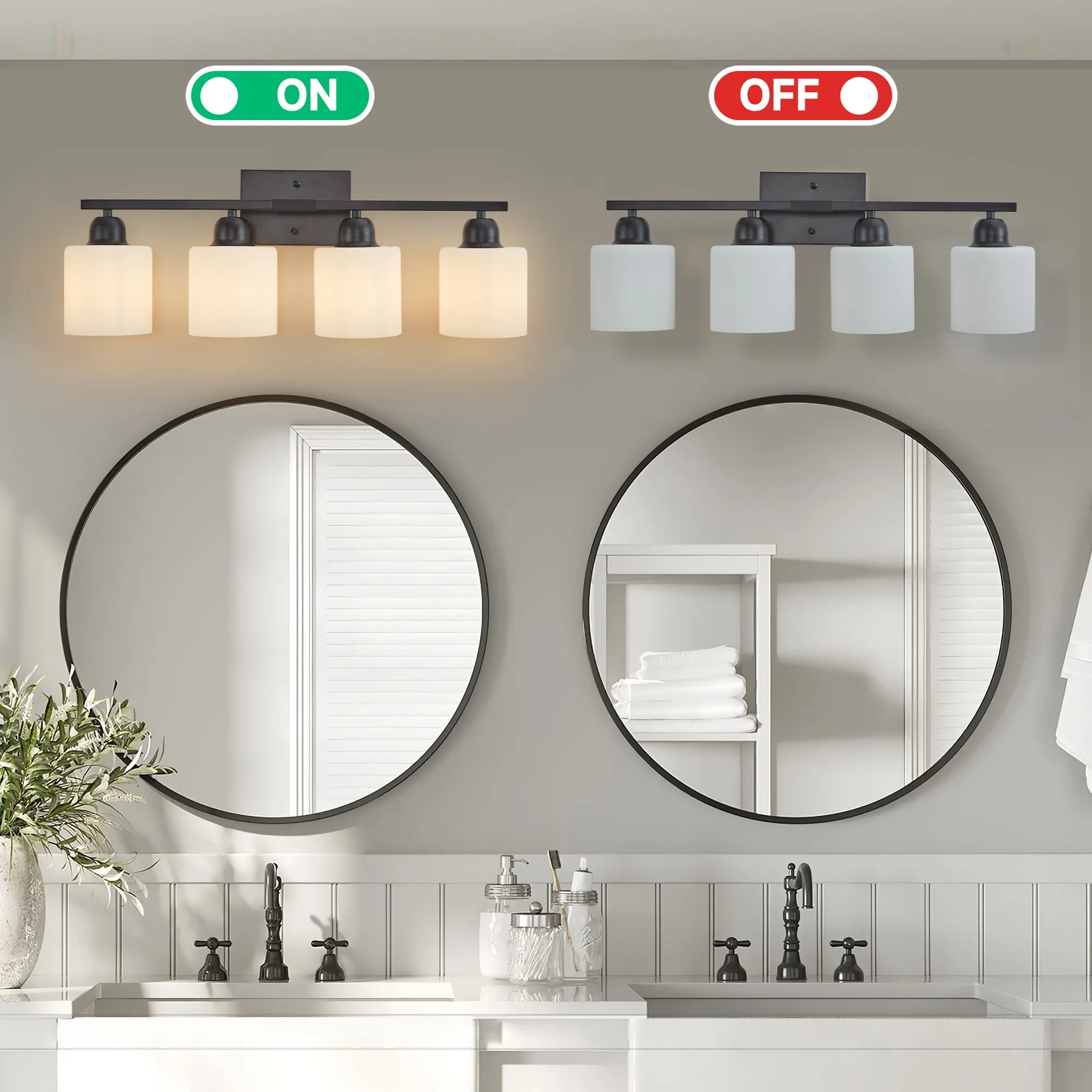 Matte Black 4-Light Glass Vanity Light, 24.8 in, image 2 of 6