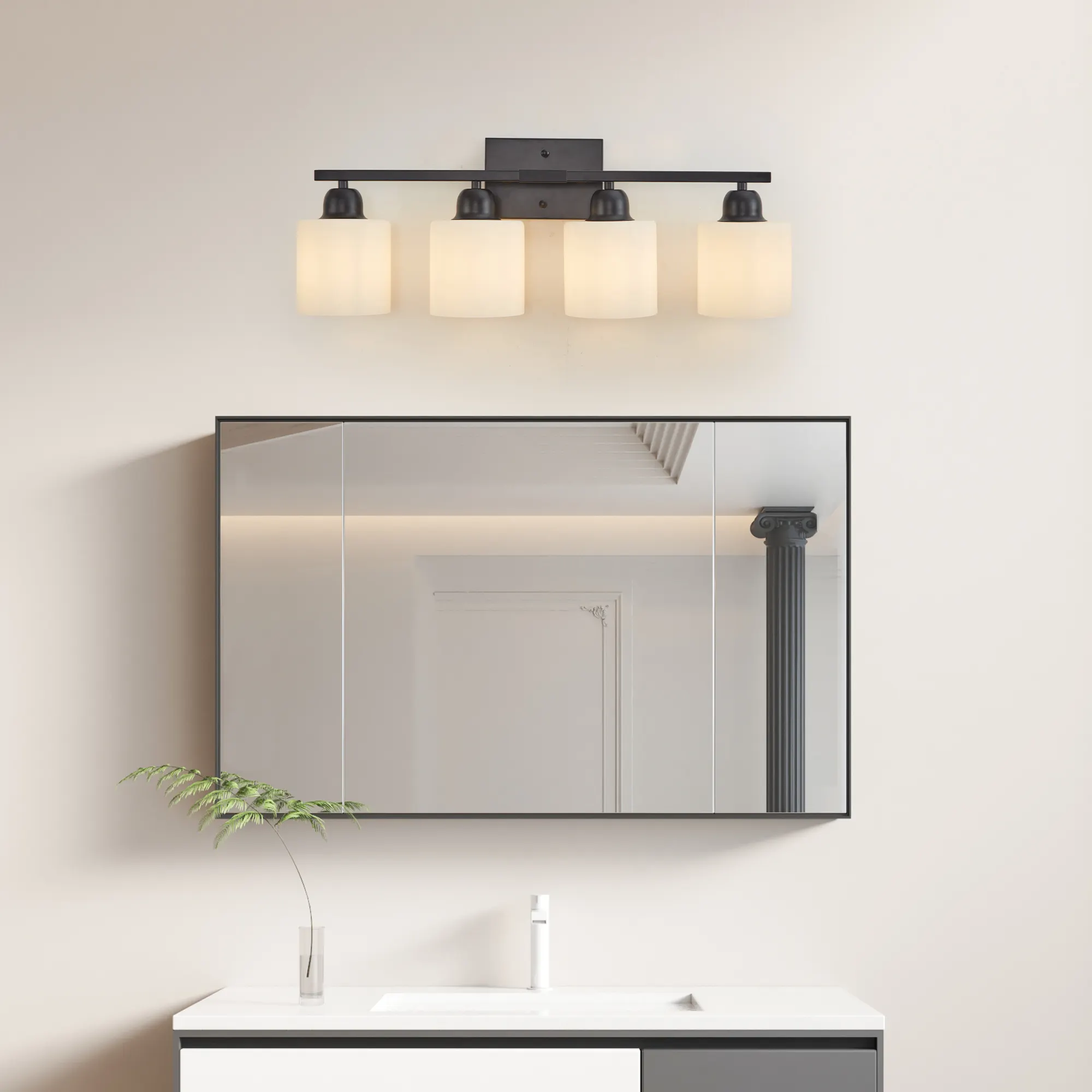 Matte Black 4-Light Glass Vanity Light, 24.8 in, image 6 of 6