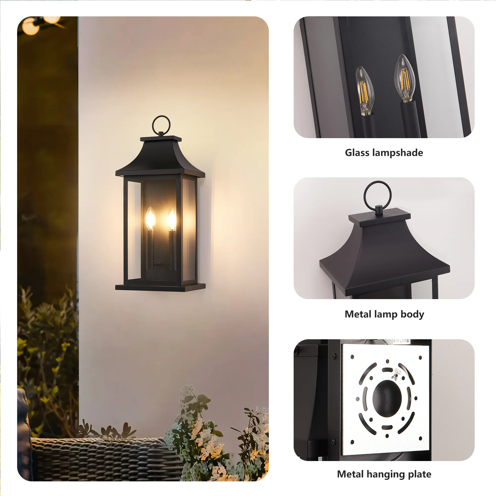 Black Outdoor Wall Lantern, 22 in (2-Pack), image 6 of 7
