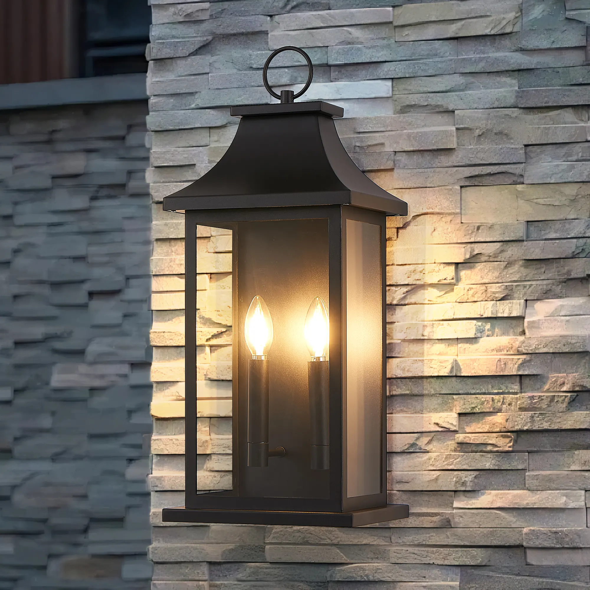 Black Outdoor Wall Lantern, 22 in